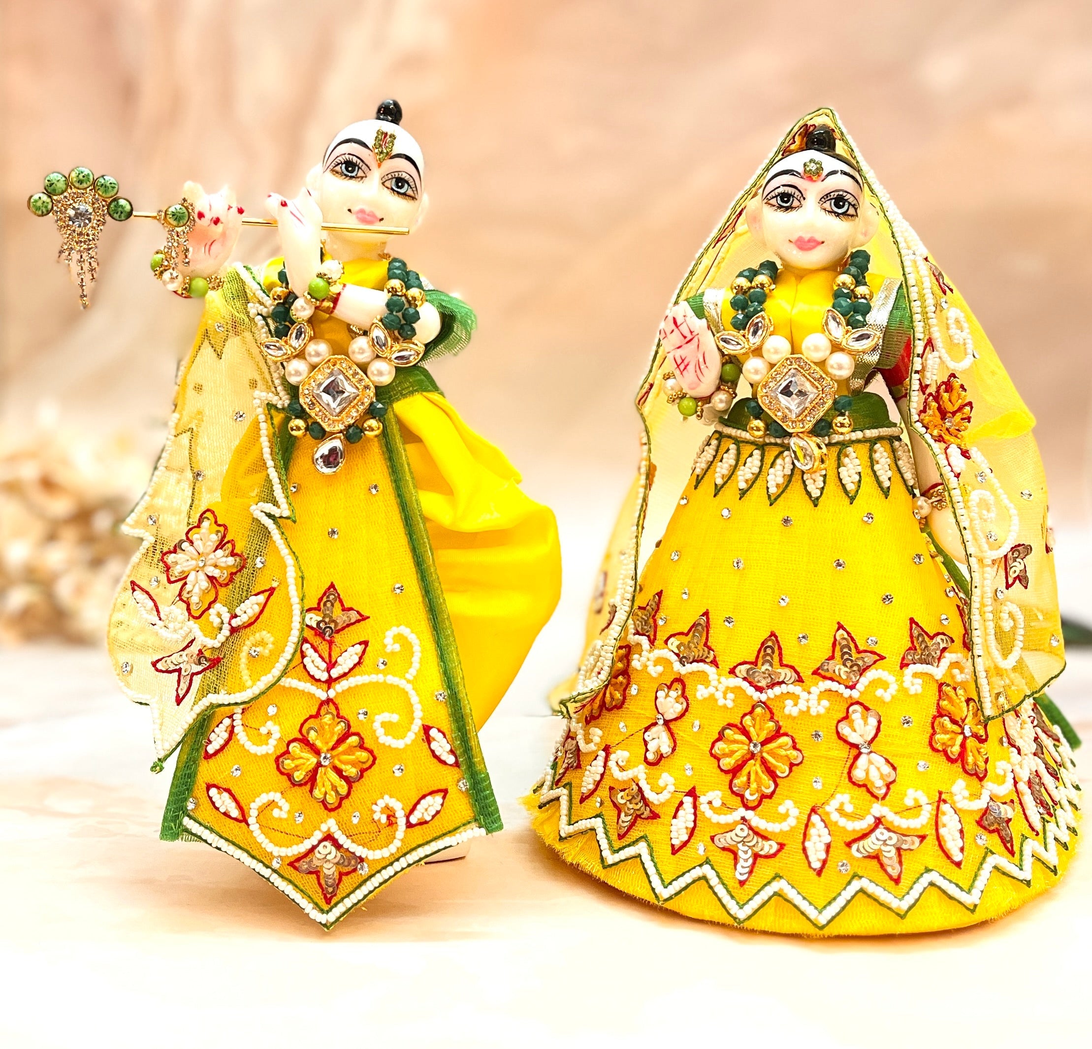 Handmade Yellow Pearl Lehenga & Dhoti Set for Laddu Gopal | Designer Kanha Ji Poshak | Fancy Bal Gopal Dress for Janmashtami - 6 Piece Set