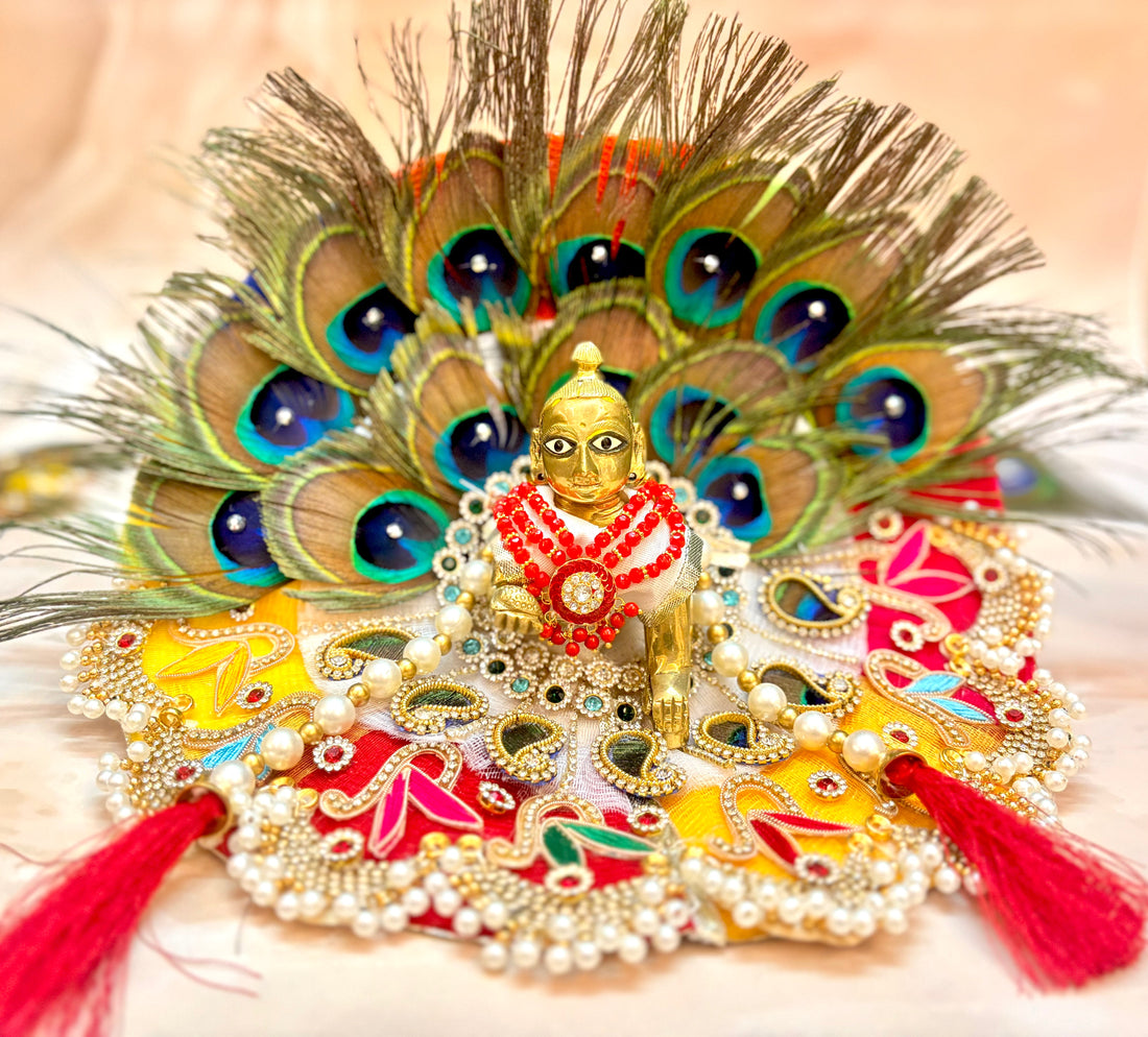 Handmade Multi-Color Laddu Gopal Dress Set - 4 Piece Designer Poshak for Kanha Ji & Bal Gopal | Fancy Janmashtami Krishna Ji Dress