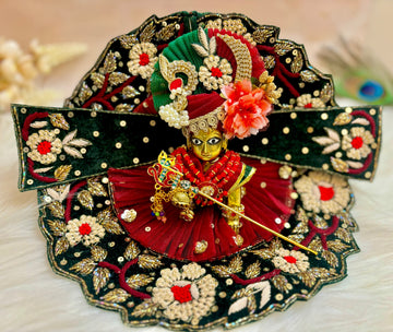 Handmade Luxe Maroon & Bottle Green Velvet Laddu Gopal Dress Set - Designer Kanha Ji Poshak for Janmashtami, Bal Gopal & Krishna Ji Celebrations