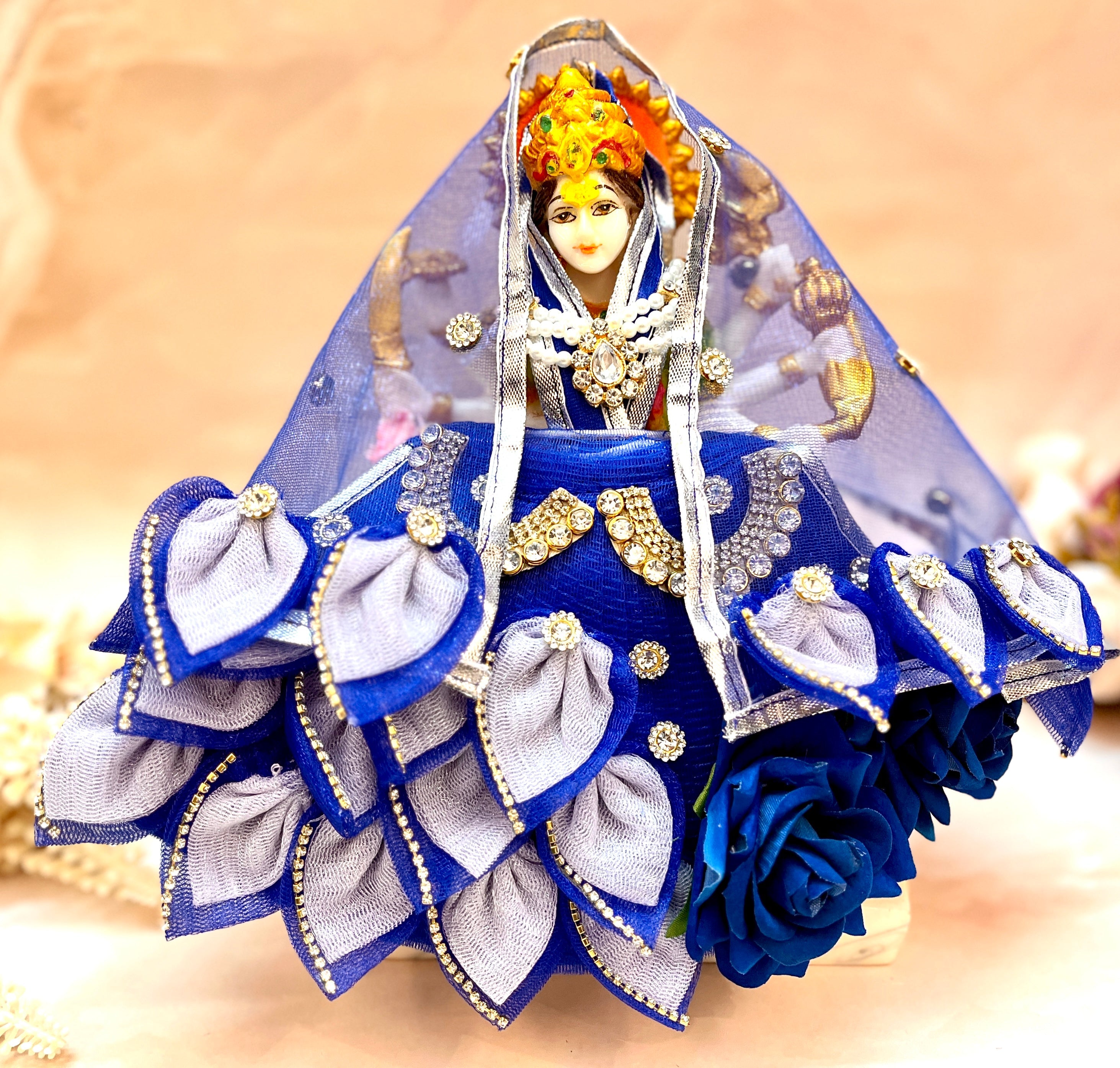 Handmade Mata Rani Blue Rose Lehenga Set - Designer Choli & Dupatta for Laddu Gopal Dress, Kanha Ji Poshak, Bal Gopal Dress for Janmashtami Festival
