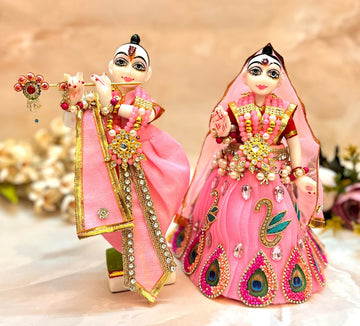 Handmade Designer Pink Lehenga & Dhoti Set for Laddu Gopal - 6 Piece Kanha Ji Poshak, Perfect for Janmashtami & Festivals | Bal Gopal & Krishna Ji Dress