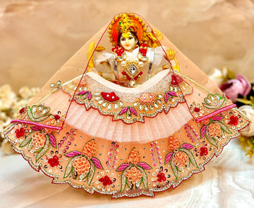 Handmade Luxe Pastel Peach Lotus Lehenga Set - Designer Choli & Dupatta for Laddu Gopal Dress, Kanha Ji Poshak, Bal Gopal & Krishna Ji Dress - Perfect for Janmashtami Festival