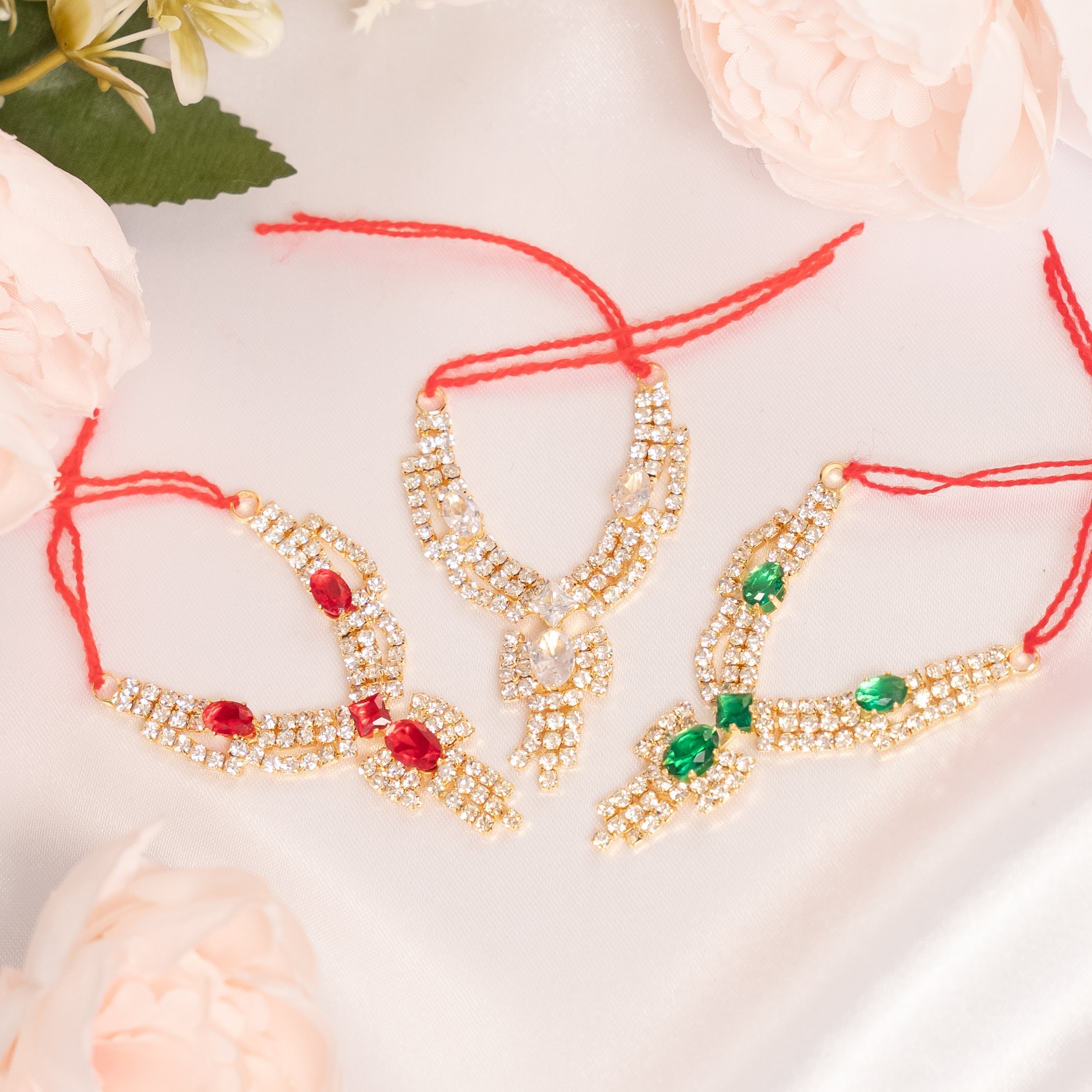 Handmade Ratna Kavach Necklace Set (Pack of 3) - Perfect for Laddu Gopal Dress, Kanha Ji Poshak, Bal Gopal Dress & Krishna Ji Dress for Janmashtami Festival