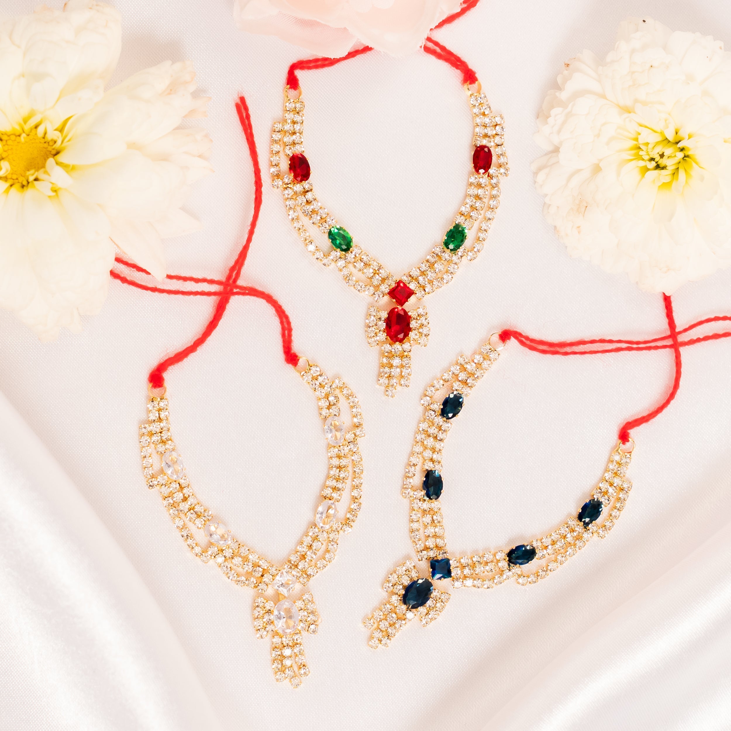 Handmade Mangal Ratna Necklace Set (Pack of 3) - Perfect for Laddu Gopal Dress, Kanha Ji Poshak, and Janmashtami Celebrations