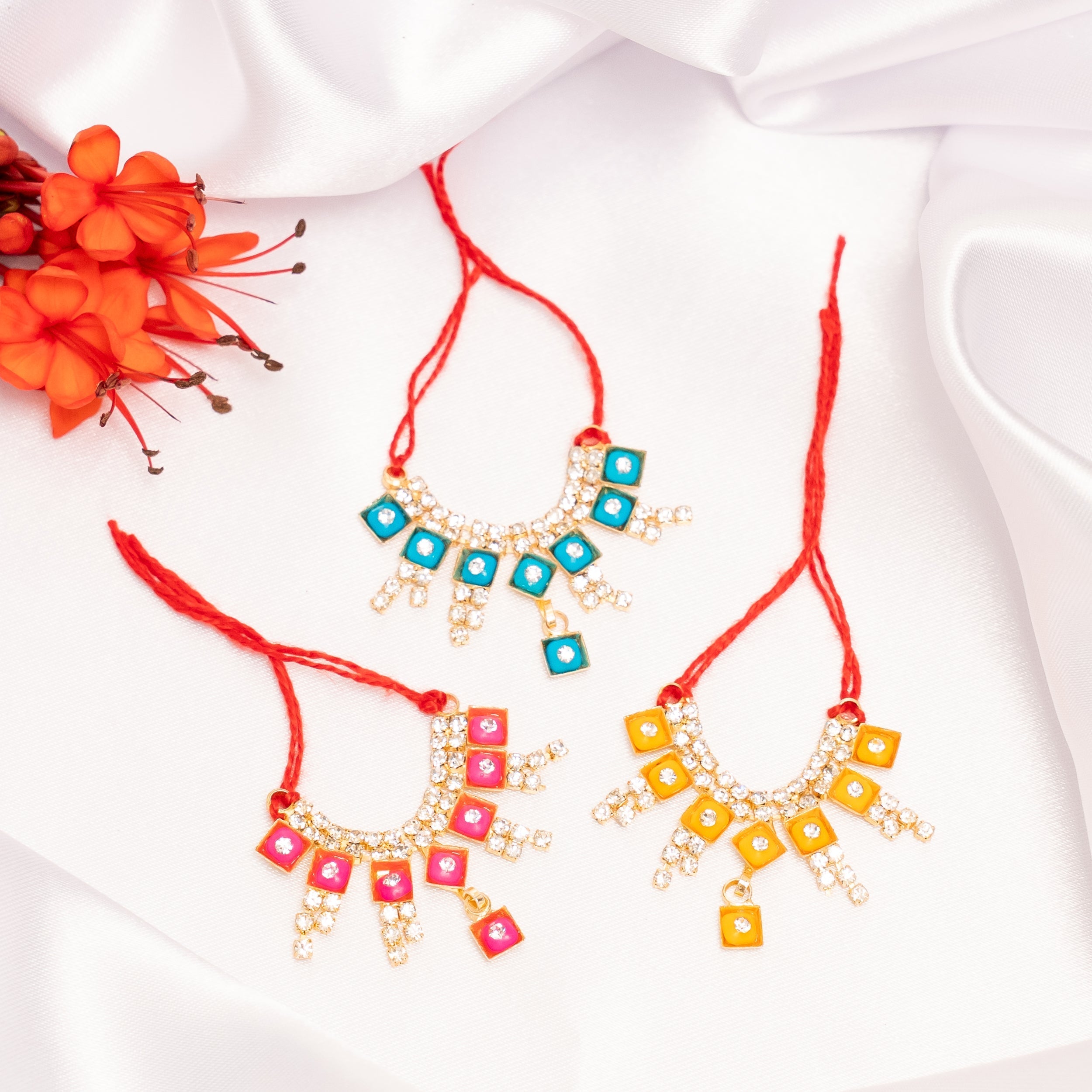 Handmade Rangoli Ratna Necklace Set (Pack of 3) - Perfect for Laddu Gopal Dress, Kanha Ji Poshak, Bal Gopal Dress & Janmashtami Celebrations