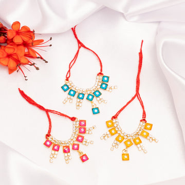 Handmade Rangoli Ratna Necklace Set (Pack of 3) - Perfect for Laddu Gopal Dress, Kanha Ji Poshak, Bal Gopal Dress & Janmashtami Celebrations