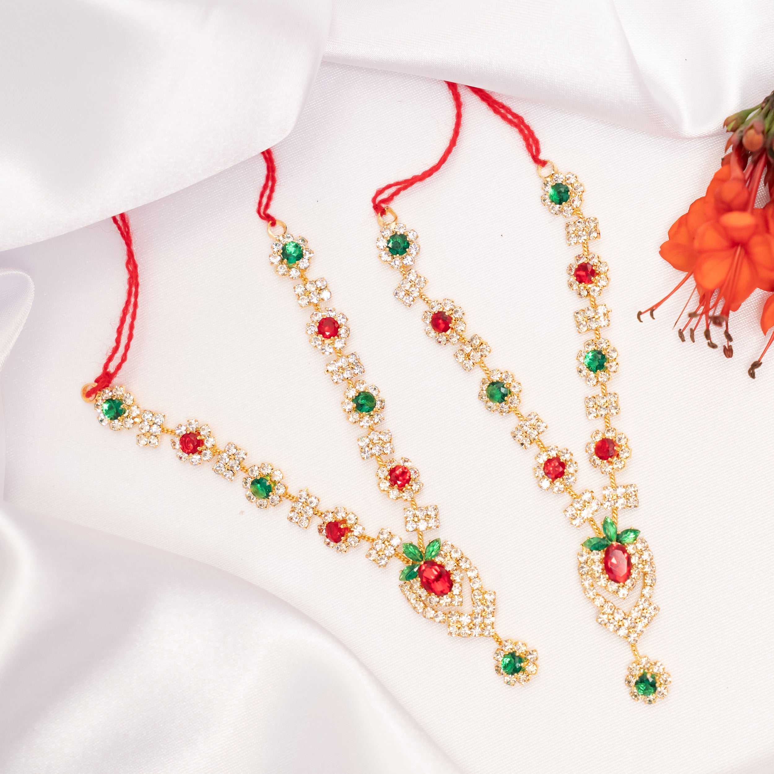 Handmade Pushp Ratna Necklace Set (Pack of 2) - Perfect for Laddu Gopal Dress, Kanha Ji Poshak, and Janmashtami Celebrations