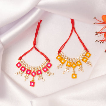 Handmade Gulmohar Ratna Necklace Set (Pack of 2) - Perfect for Laddu Gopal Dress, Kanha Ji Poshak, Bal Gopal Dress & Janmashtami Celebrations