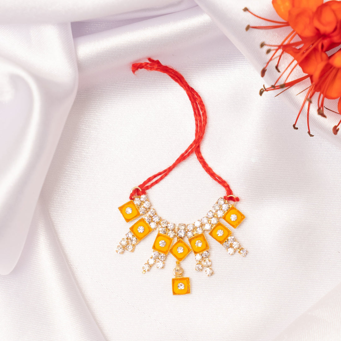 Handmade Gulmohar Ratna Necklace Set (Pack of 2) - Perfect for Laddu Gopal Dress, Kanha Ji Poshak, Bal Gopal Dress & Janmashtami Celebrations