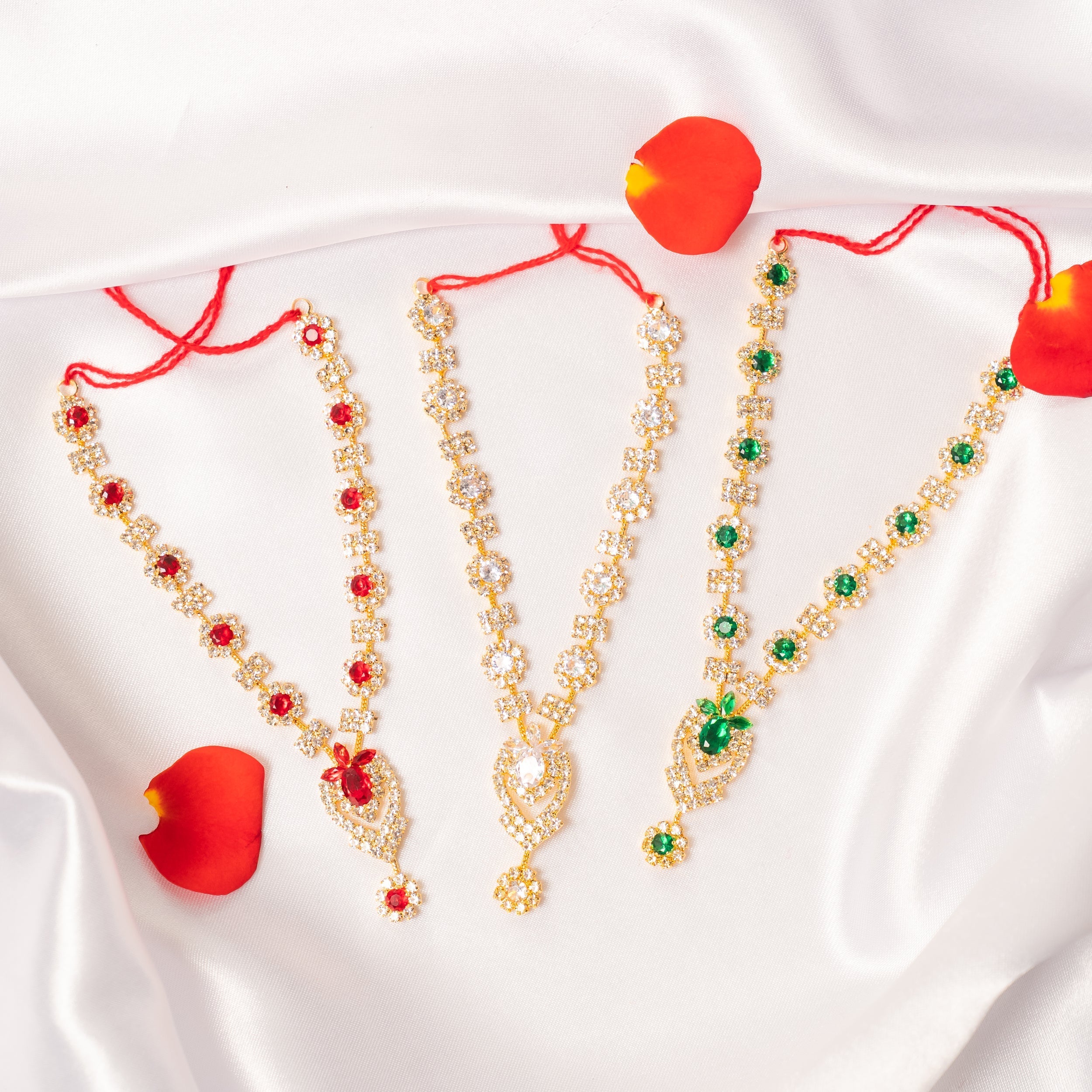 Bhavya Ratna Necklace Set of 3 - Handmade Designer Jewelry for Janmashtami, Perfect for Laddu Gopal Dress, Kanha Ji Poshak & Bal Gopal Dress