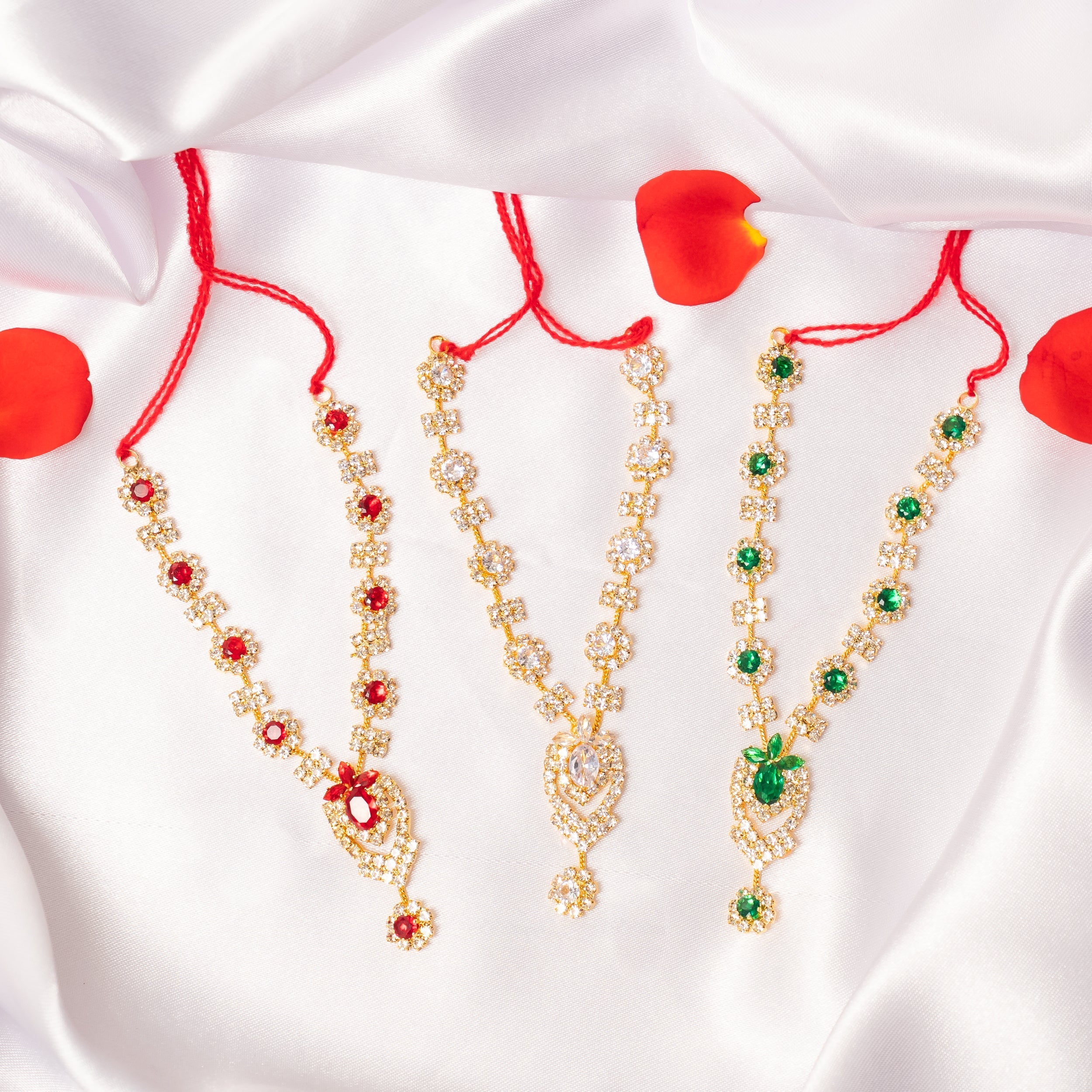 Vrindavan Ratna Necklace Set of 3 - Handmade Designer Jewelry for Laddu Gopal Dress, Kanha Ji Poshak, Bal Gopal Dress, Perfect for Janmashtami