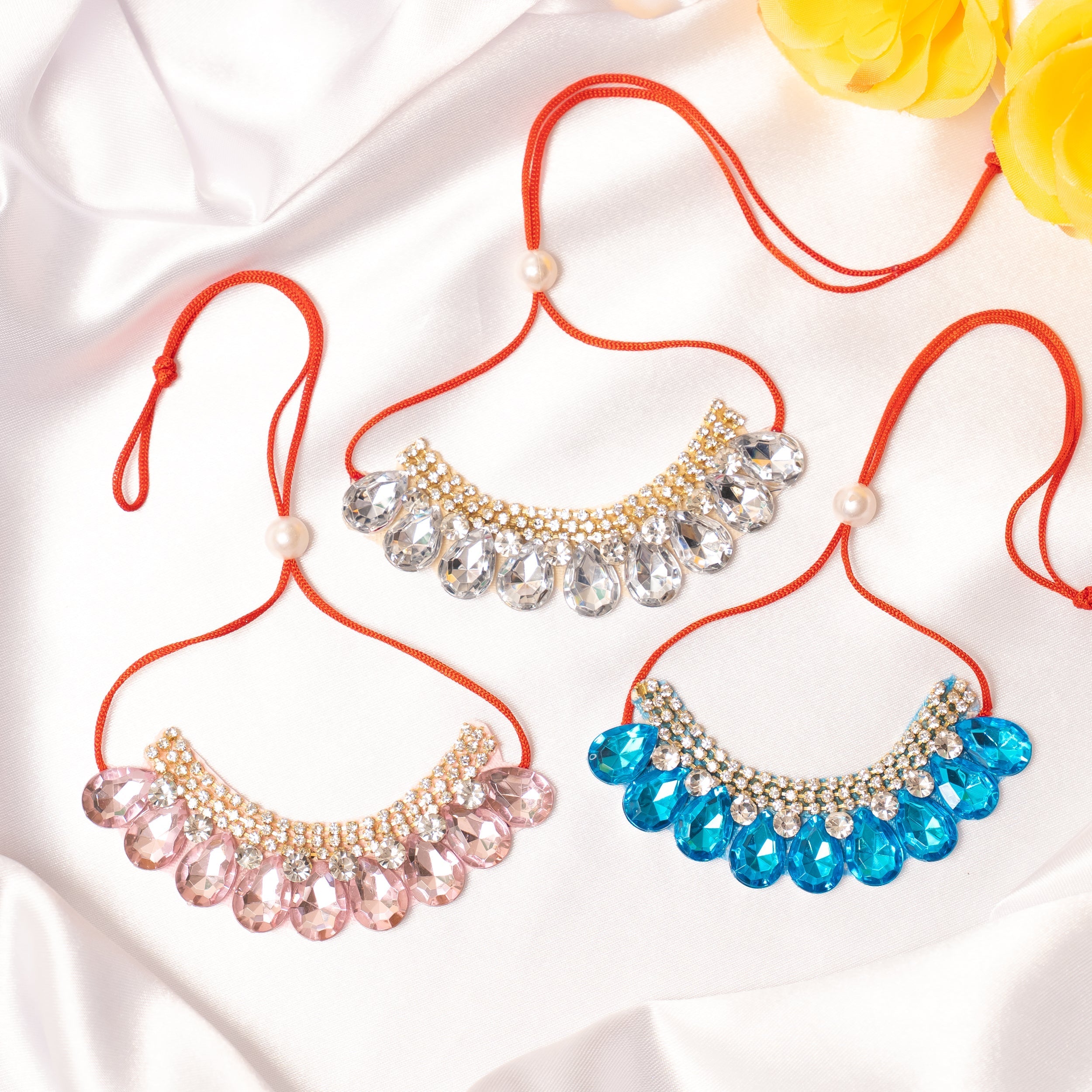 Handmade Darshan Ratna Necklace Set (Pack of 3) - Perfect for Laddu Gopal Dress, Kanha Ji Poshak, Bal Gopal Dress & Krishna Ji Dress for Janmashtami Festival