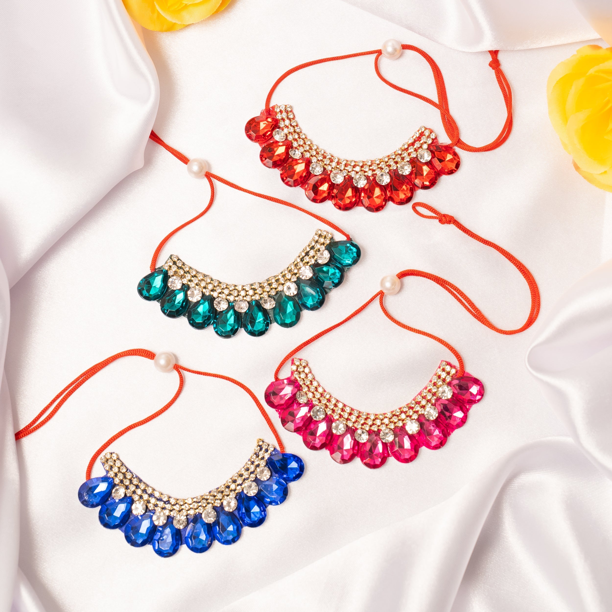 Handmade Ratna Darshan Necklace Set (Pack of 4) - Perfect for Laddu Gopal Dress, Kanha Ji Poshak, Bal Gopal Dress & Krishna Ji Dress for Janmashtami Festival