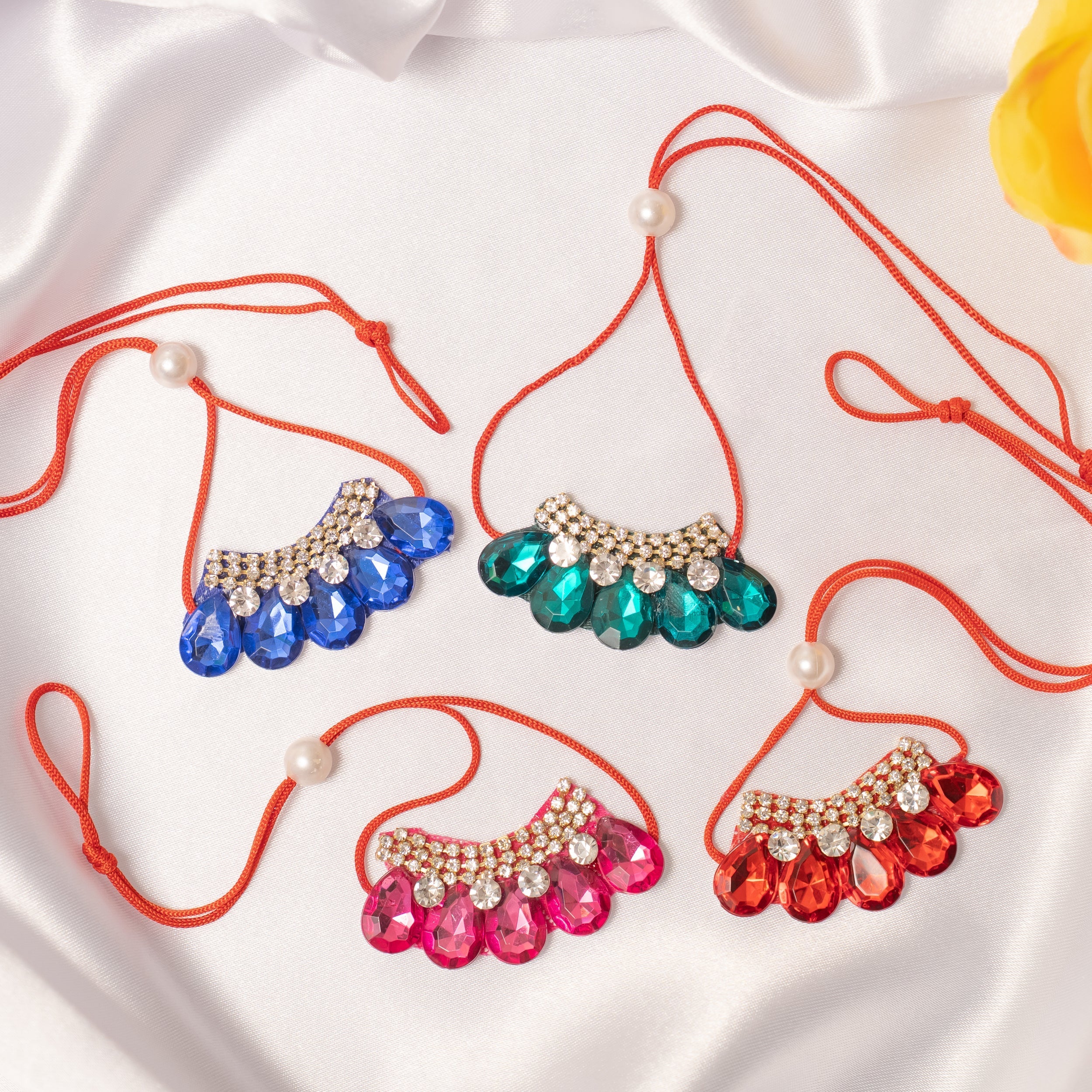Divya Ratna Handmade Necklace Set (Pack of 4) - Perfect for Laddu Gopal Dress, Kanha Ji Poshak, Bal Gopal & Krishna Ji Dress for Janmashtami Festival