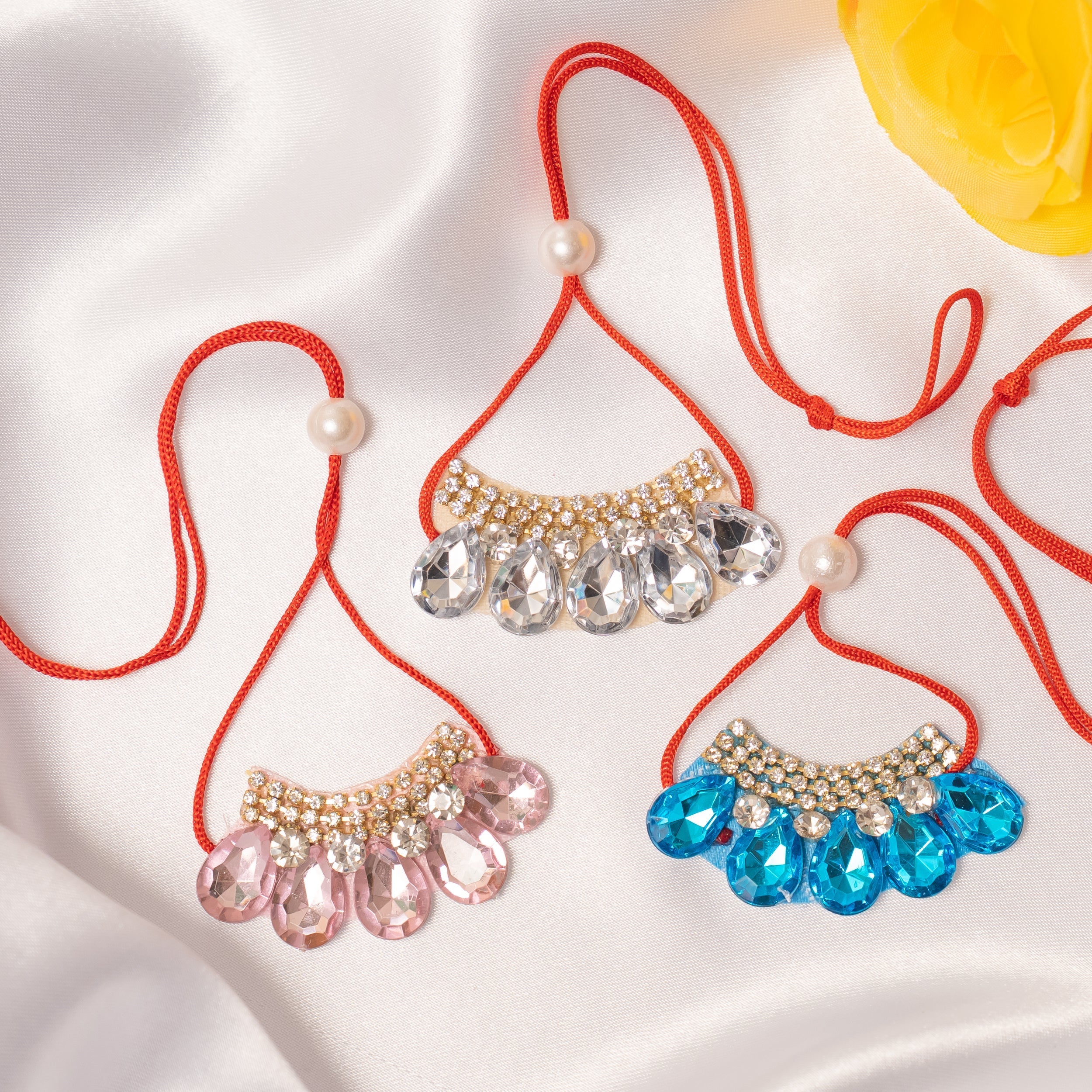 Chandrika Ratna Necklace Set of 3 - Handmade Designer Jewelry for Laddu Gopal Dress, Kanha Ji Poshak, Bal Gopal Dress, and Krishna Ji Dress - Perfect for Janmashtami Festival