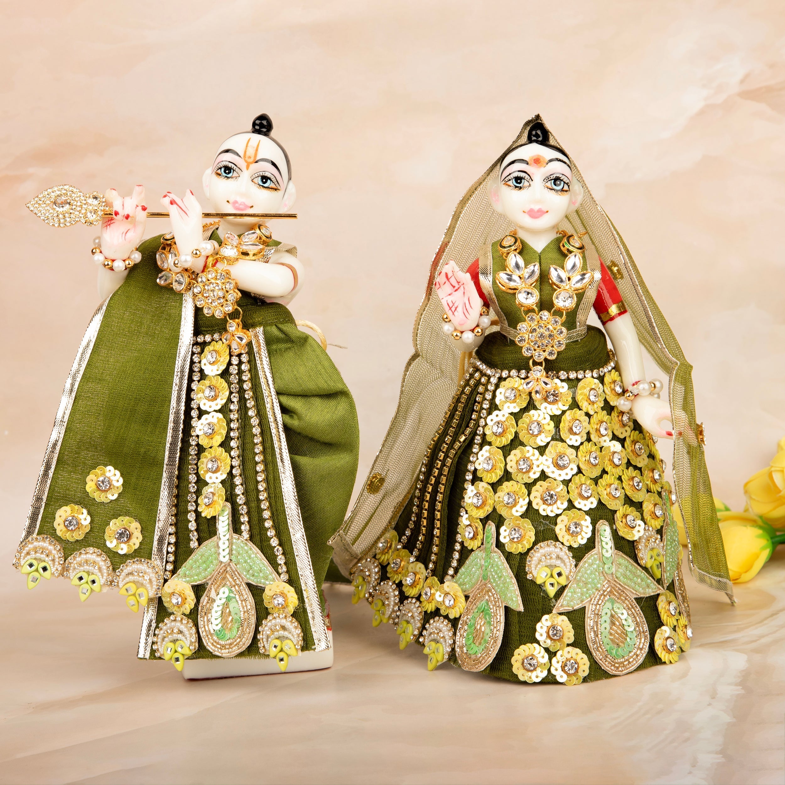 RK Set: Handmade Designer Laddu Gopal Dress & Poshak for Janmashtami - 6 Piece Set Featuring Laxmi Ji & Ganesh Ji - Perfect for Bal Gopal & Krishna Ji