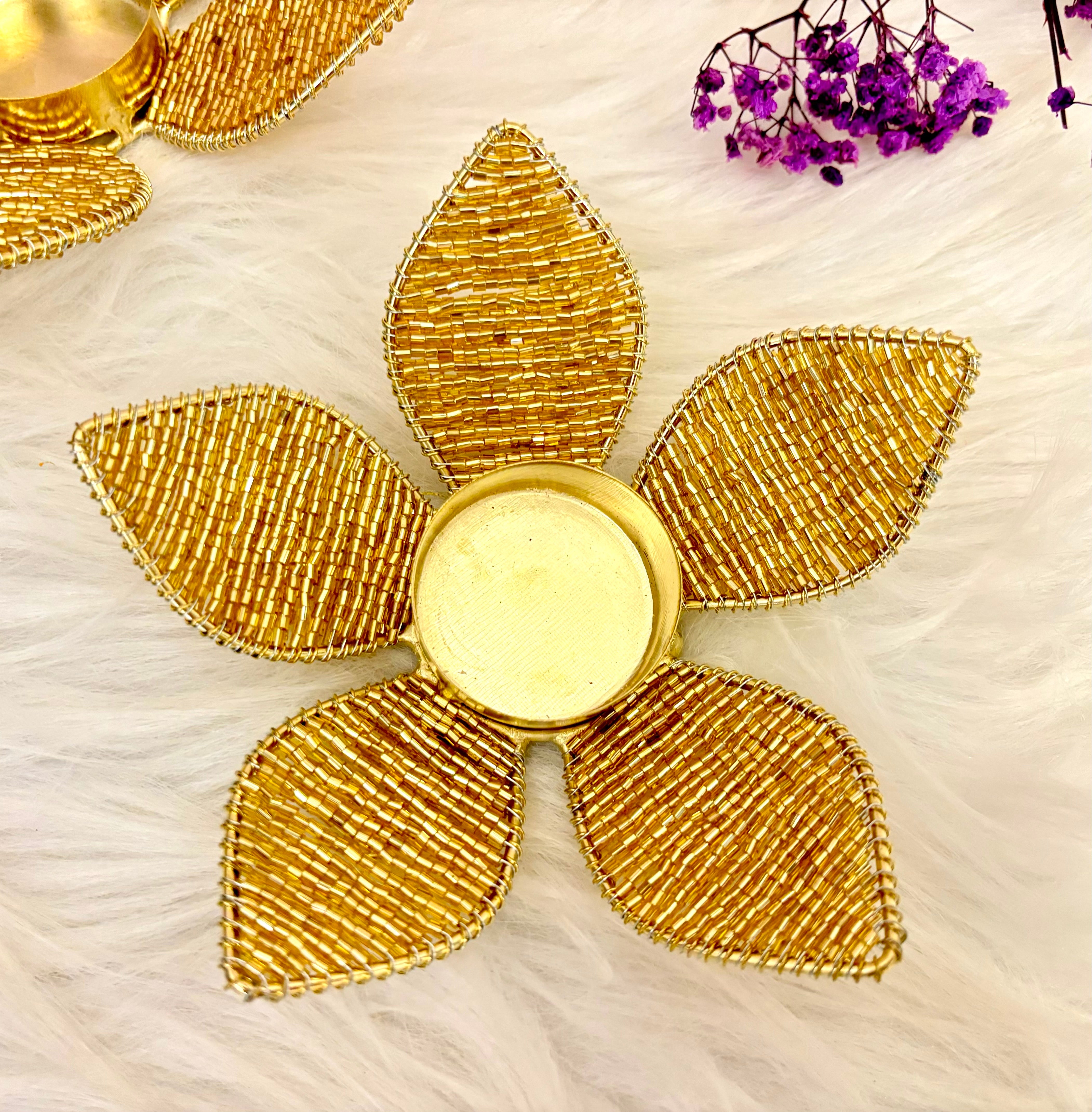 Handmade Sparkling Golden Tealight Holders - Pack of 2 for Janmashtami | Perfect for Laddu Gopal Dress, Kanha Ji Poshak & Bal Gopal Decor