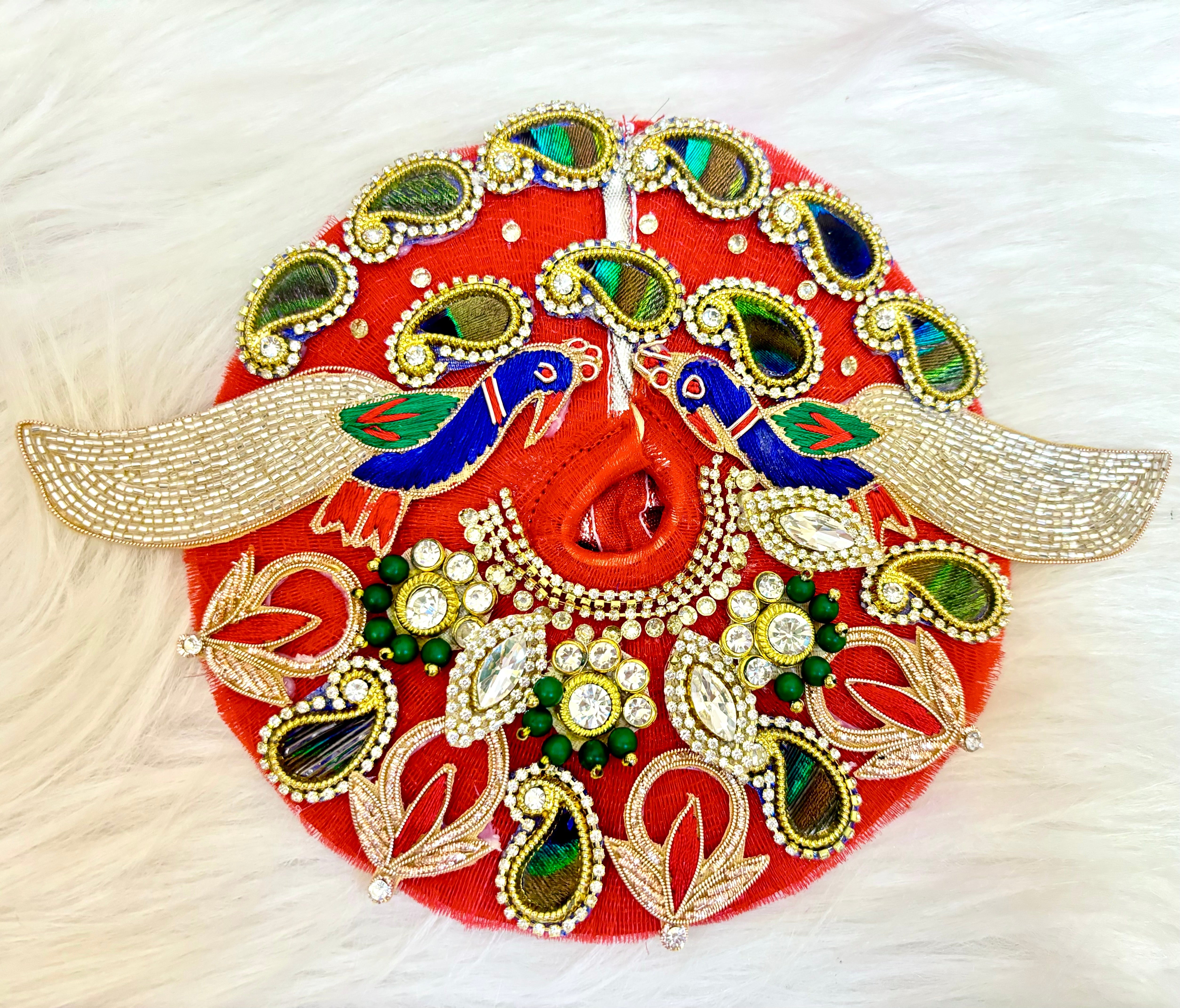 Handmade Red Peacock Laddu Gopal Dress - Designer Kanha Ji Poshak for Janmashtami, Fancy Bal Gopal Dress, Krishna Ji Outfit