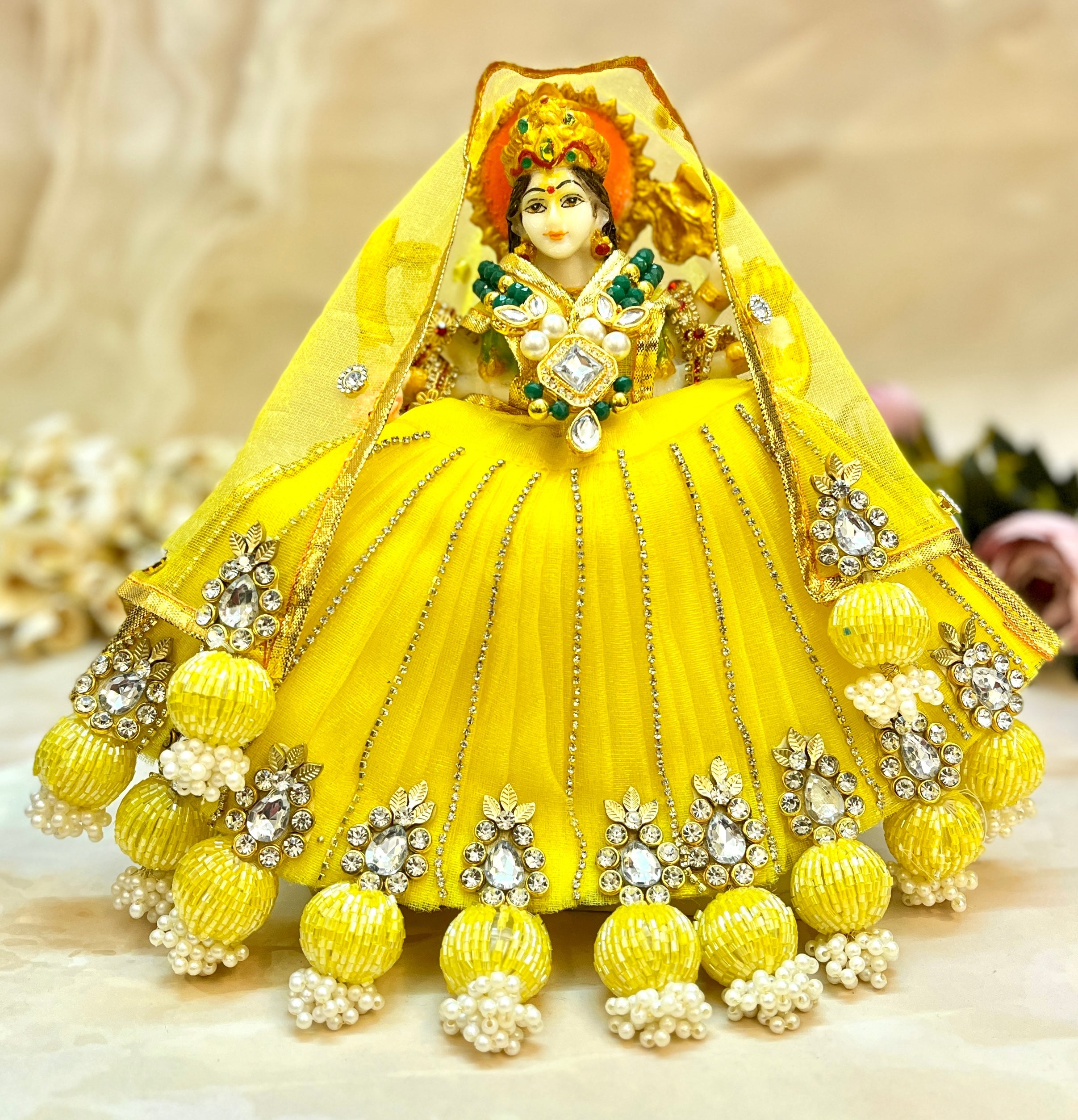 Handmade Mata Rani Yellow Lehenga Set with Choli & Dupatta - Designer Laddu Gopal Dress for Janmashtami, Kanha Ji Poshak, Bal Gopal Dress