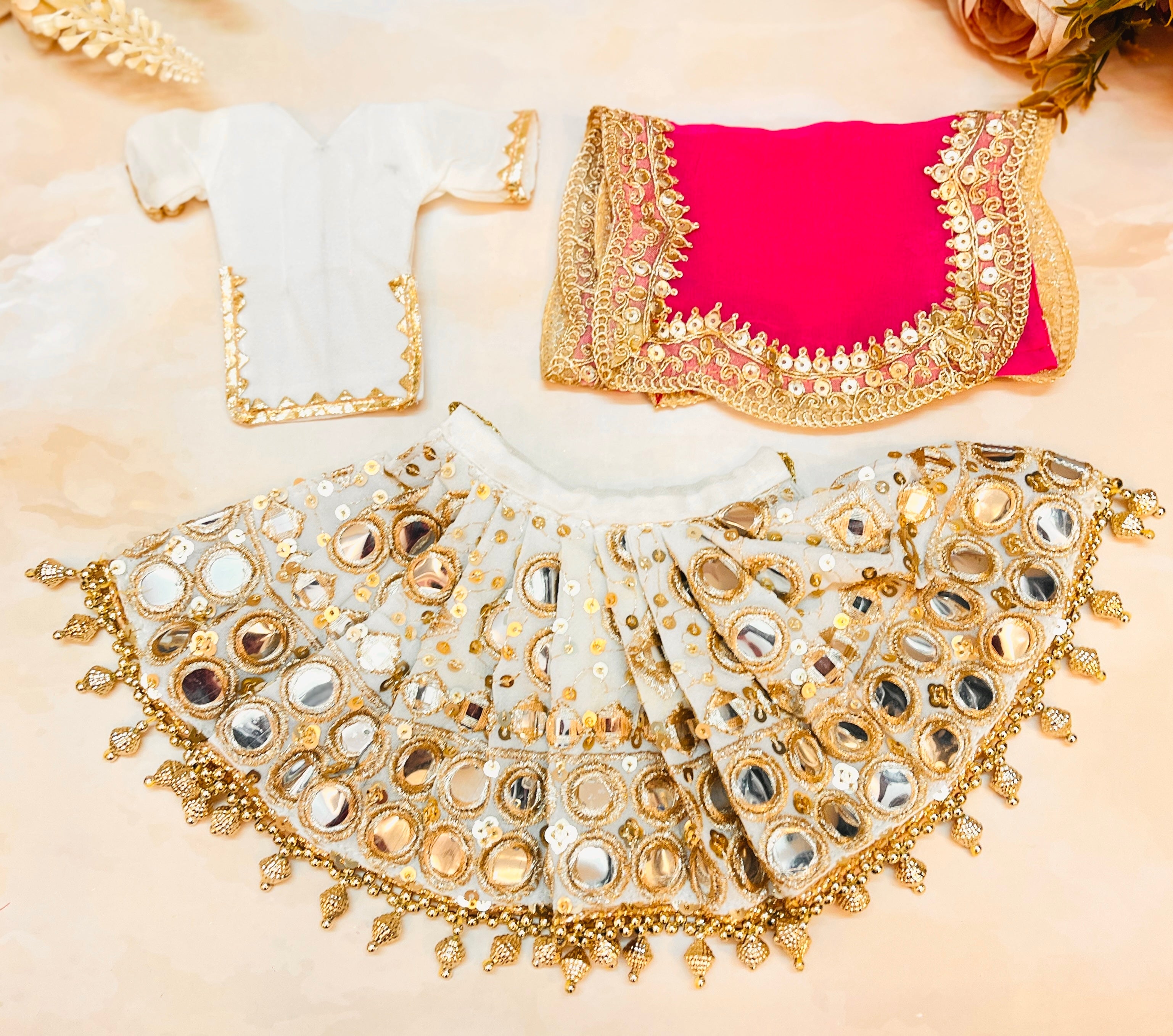 Handmade Iskcon Inspired 7-Piece Chandrika Roop Dress Set for Laddu Gopal | Designer Kanha Ji Poshak | Perfect for Janmashtami & Festivals