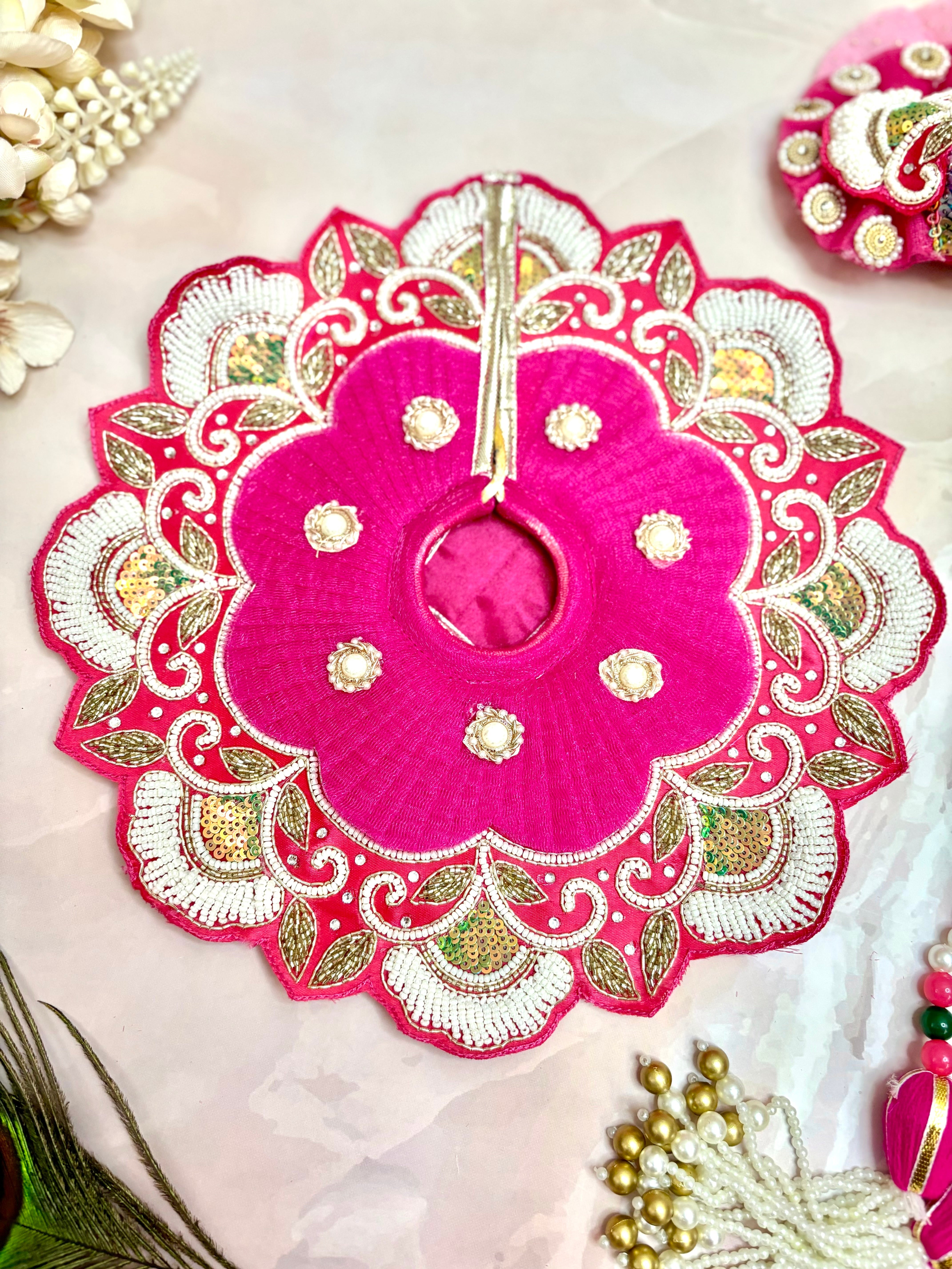 Handmade Pink Pearl & Sequin Laddu Gopal Dress - Designer Kanha Ji Poshak for Janmashtami, Fancy Bal Gopal & Krishna Ji Dress