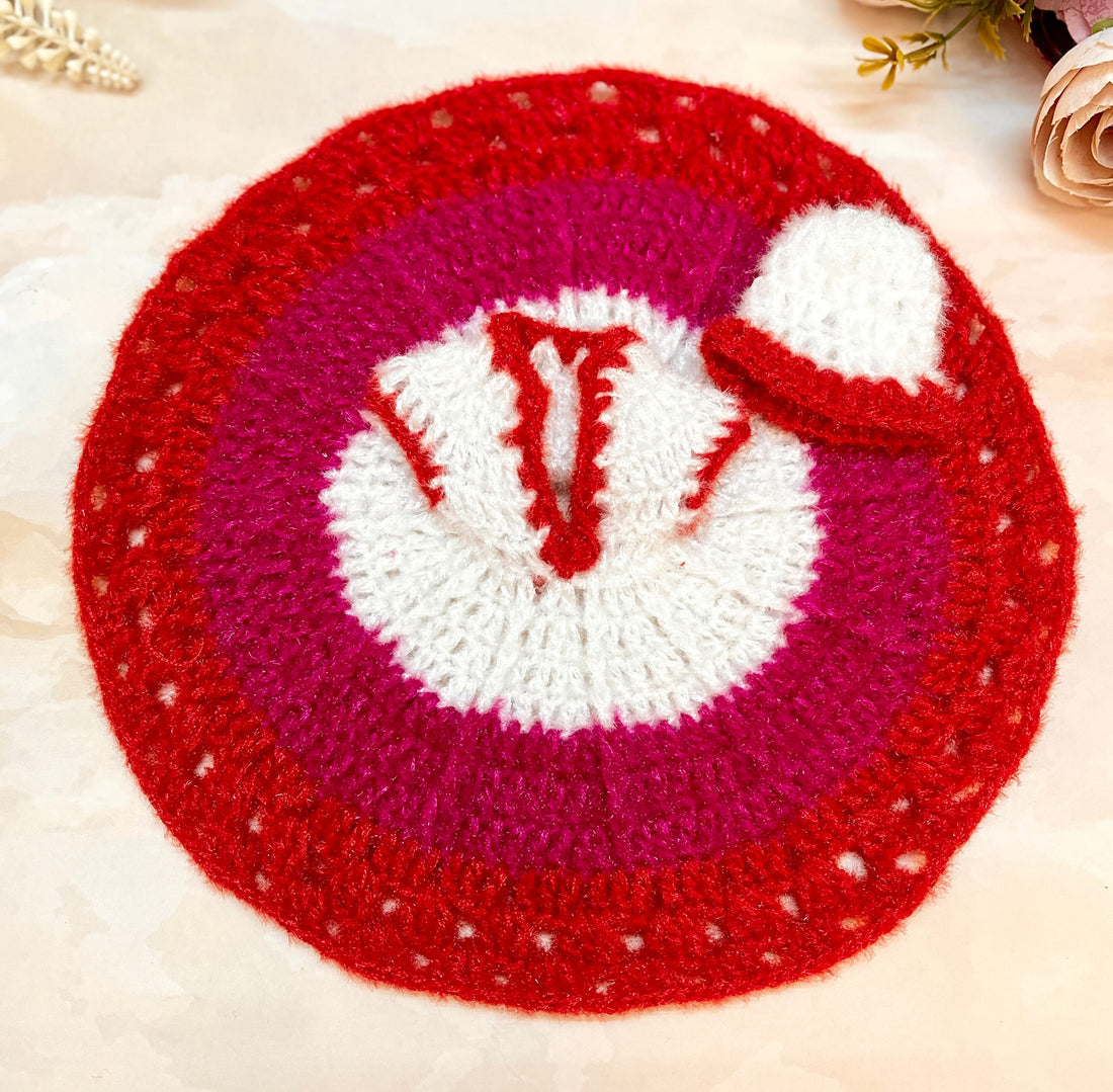 Handmade Red & Pink Lotus Woollen Laddu Gopal Dress - Designer Kanha Ji Poshak for Janmashtami, Fancy Bal Gopal & Krishna Ji Dress