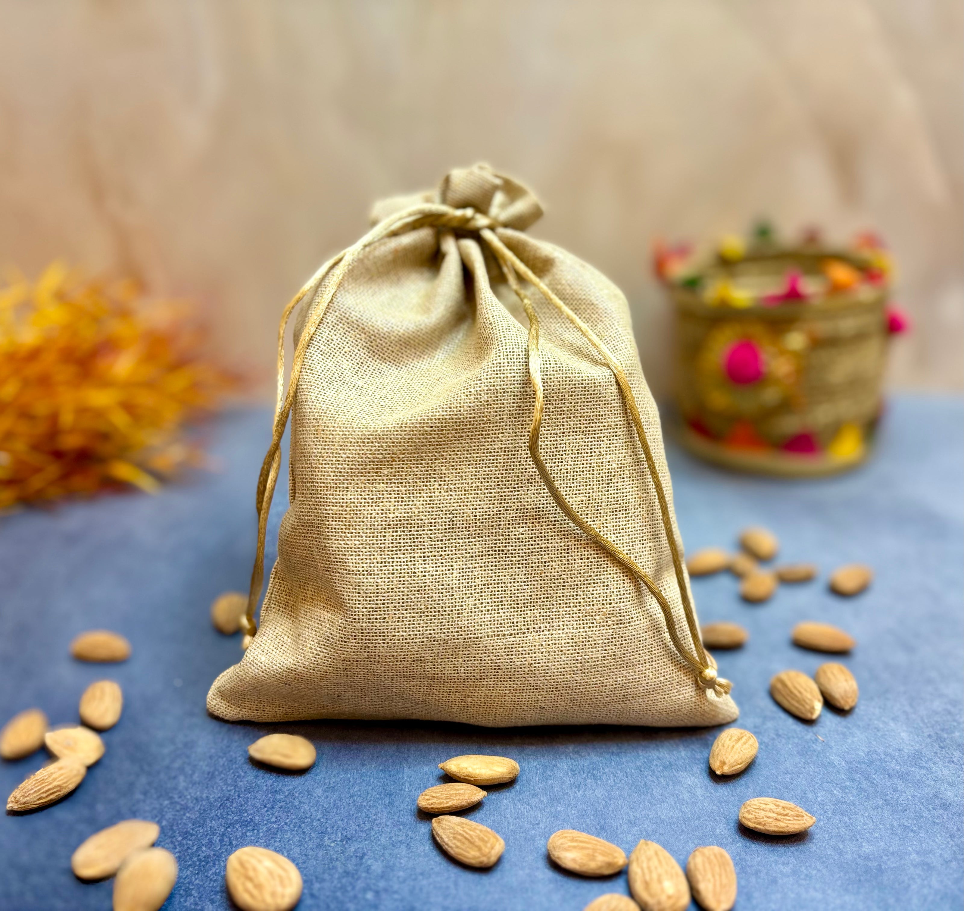 Handmade Eco-Friendly Jute Potli Bags (Pack of 10) - Perfect for Laddu Gopal Dress, Kanha Ji Poshak, Bal Gopal Dress, and Janmashtami Celebrations