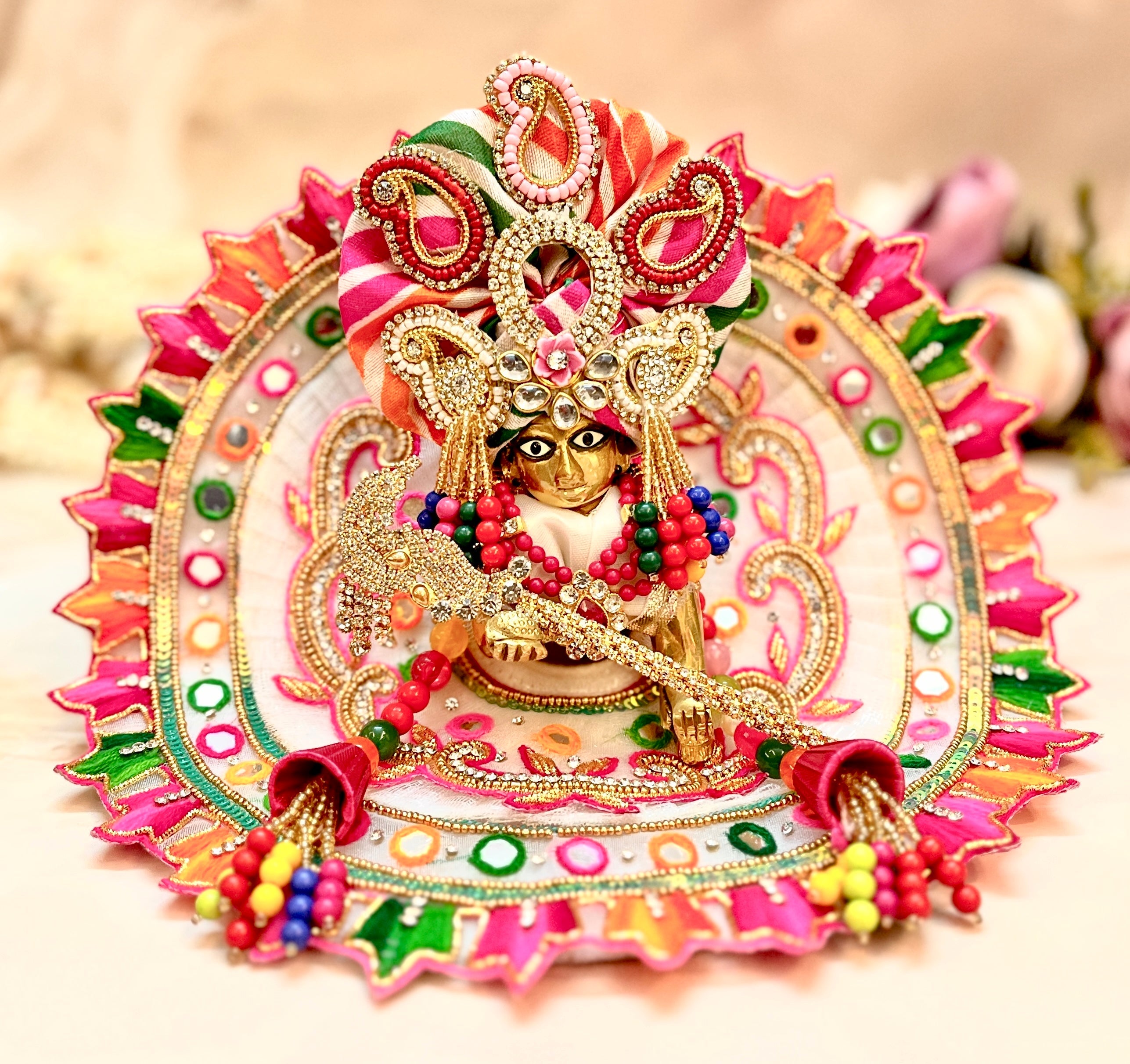 Luxe Handmade Holi Special 4-Piece Laddu Gopal Dress Set | Designer Kanha Ji Poshak & Bal Gopal Dress for Janmashtami Festival