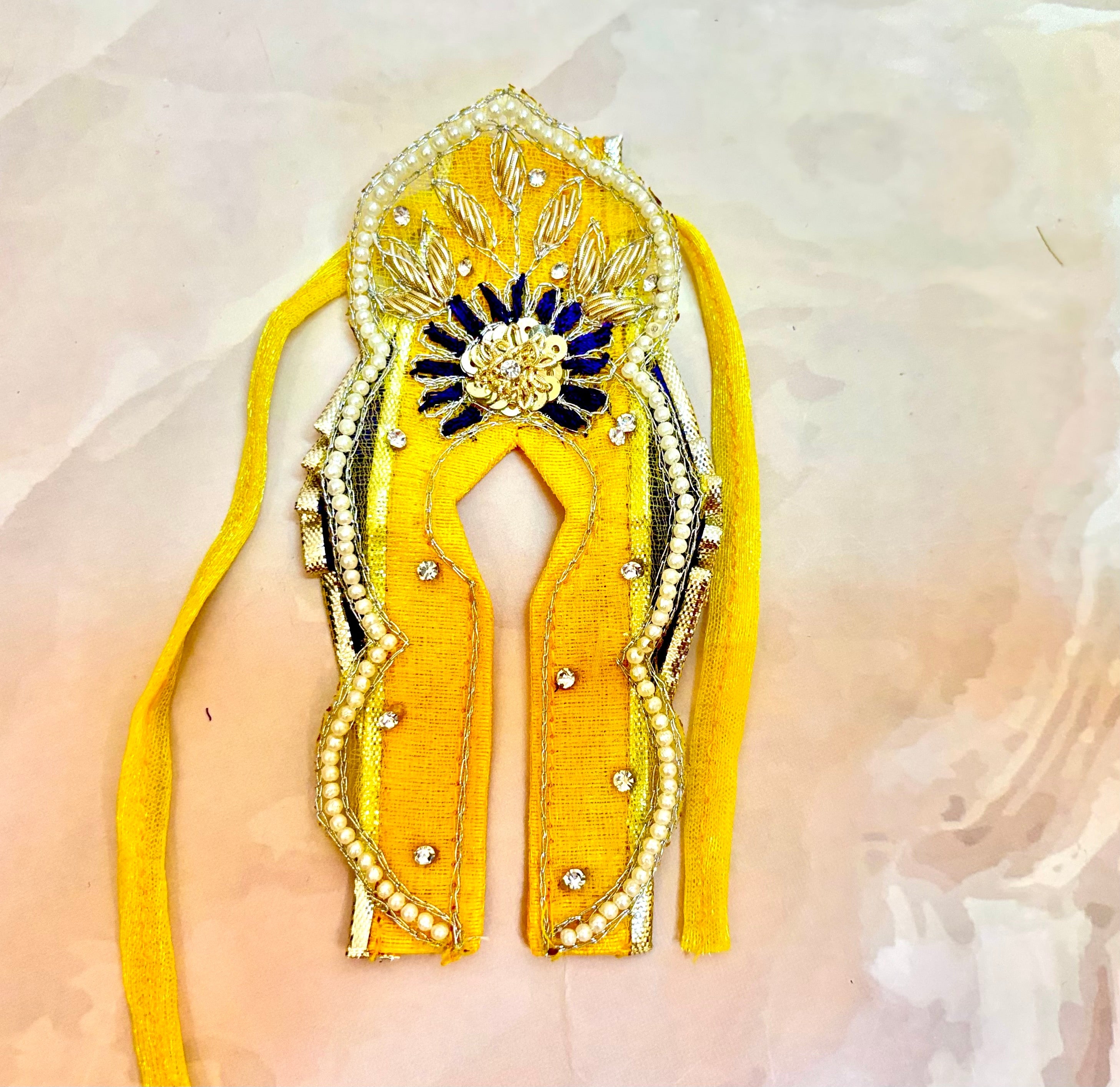 Handmade Designer Mustard Yellow Laddu Gopal Dress with Purple Embroidery | Fancy Kanha Ji Poshak for Janmashtami & Festivals | Bal Gopal Dress