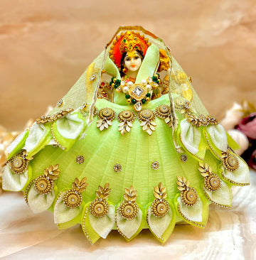 Handmade Mata Rani Pista Green Leaf Lehenga Set - 3 Piece Choli & Dupatta for Laddu Gopal, Kanha Ji, Bal Gopal & Krishna Ji Dress - Perfect for Janmashtami Festival