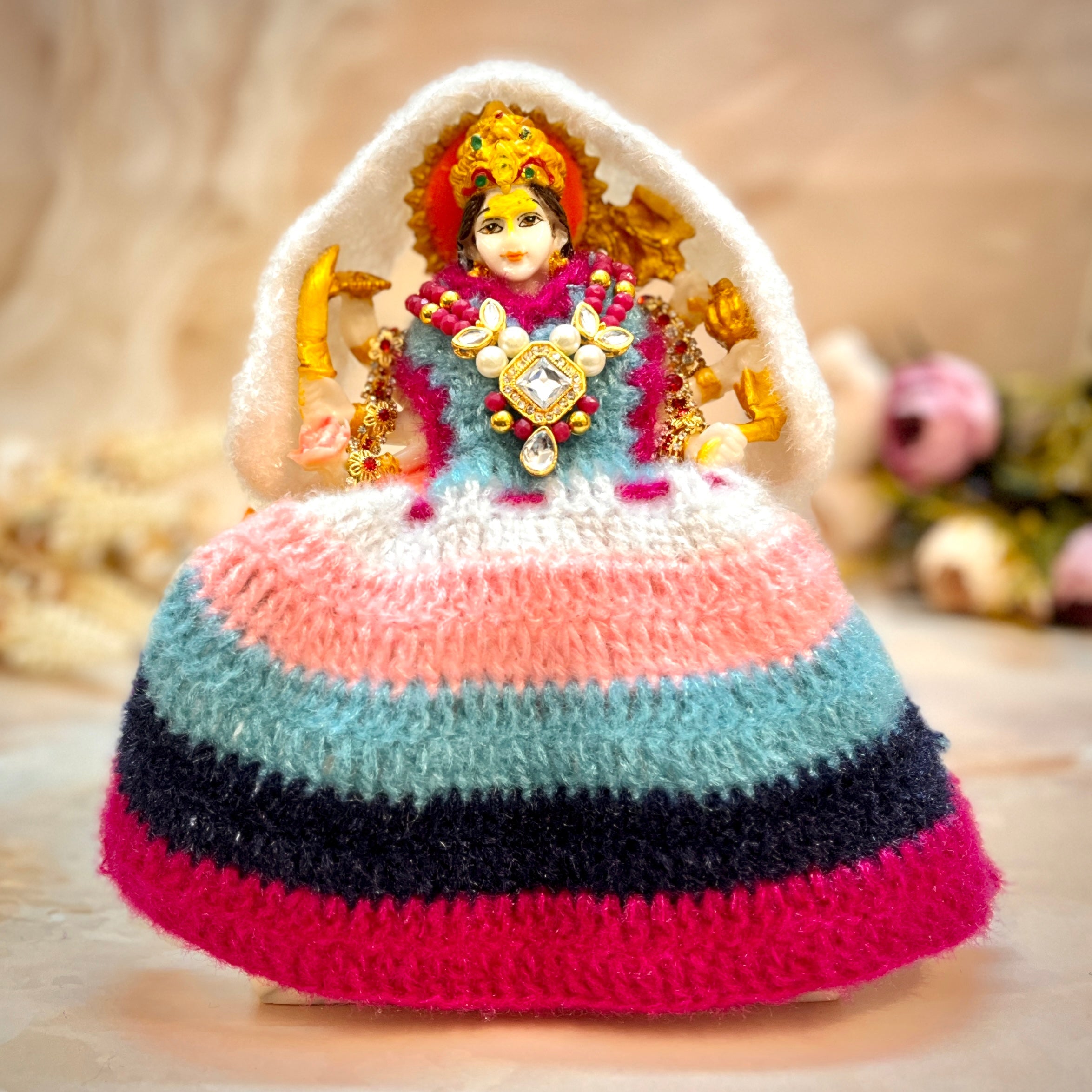 Handmade Sky Blue Woollen Lehenga, Choli & Patka Set for Laddu Gopal | Designer Kanha Ji Poshak & Bal Gopal Dress for Janmashtami Festival