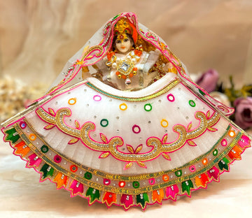 Luxe Handmade Mata Rani White Lehenga Set - 3 Piece Choli & Dupatta for Laddu Gopal Dress, Kanha Ji Poshak, Bal Gopal & Krishna Ji Dress - Perfect for Janmashtami Festival