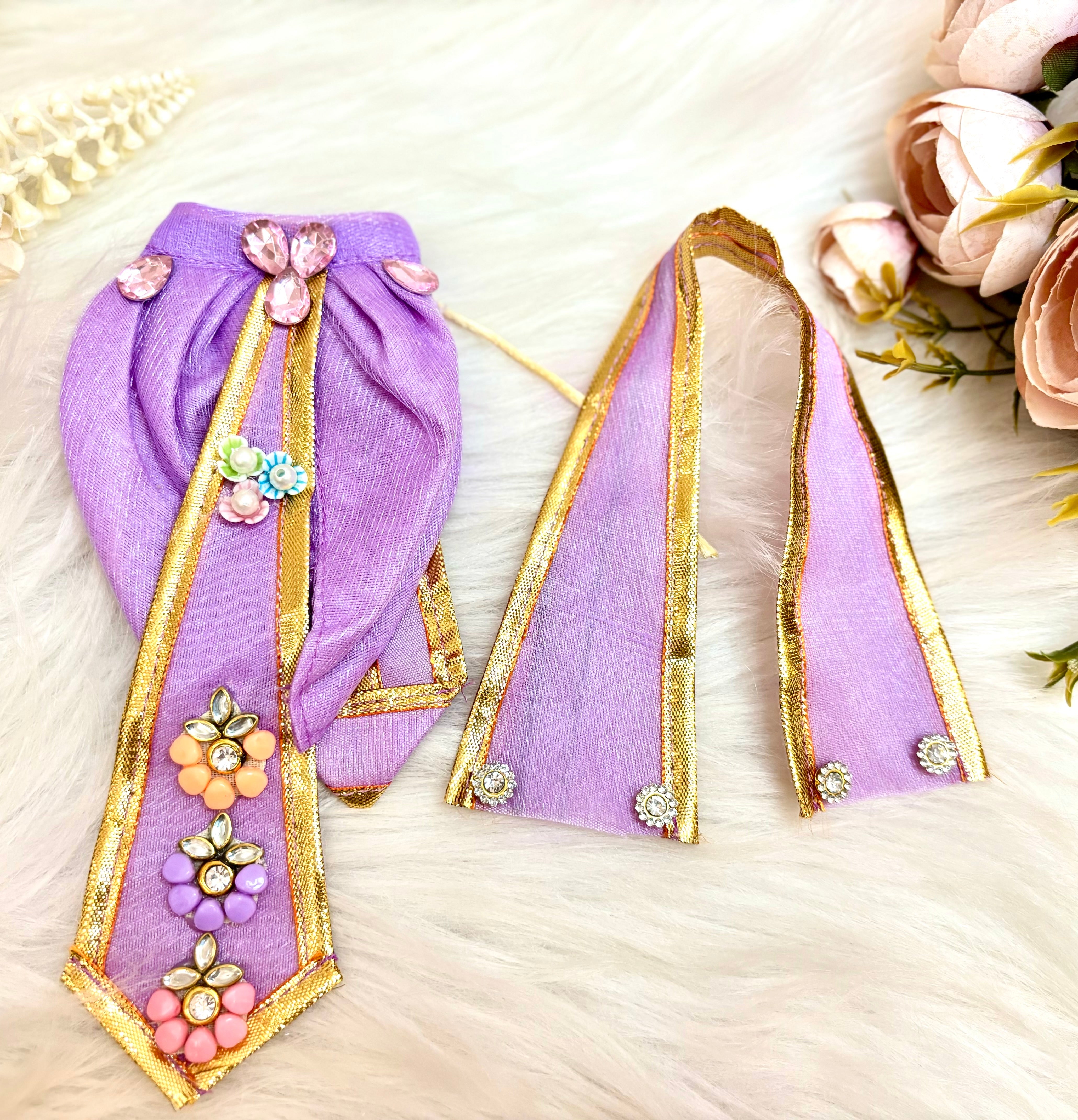 Handmade Purple Butterfly Lehenga & Dhoti Set - 6 Piece Designer Outfit for Laddu Gopal, Kanha Ji, Bal Gopal & Krishna Ji - Perfect for Janmashtami Festival