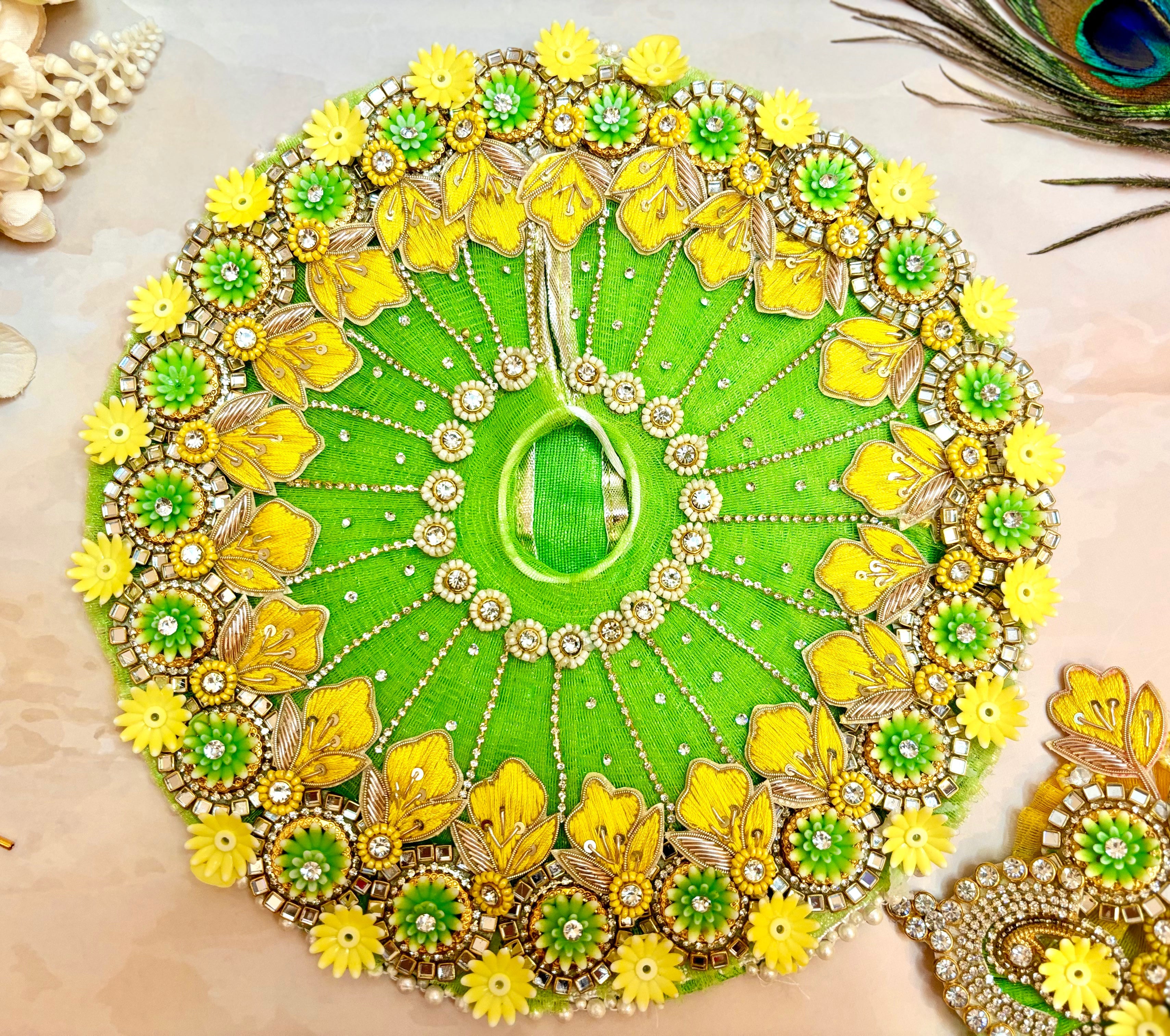 Handmade Teej Special Heavy Green Laddu Gopal Dress | Designer Kanha Ji Poshak for Janmashtami | Fancy Bal Gopal & Krishna Ji Dress