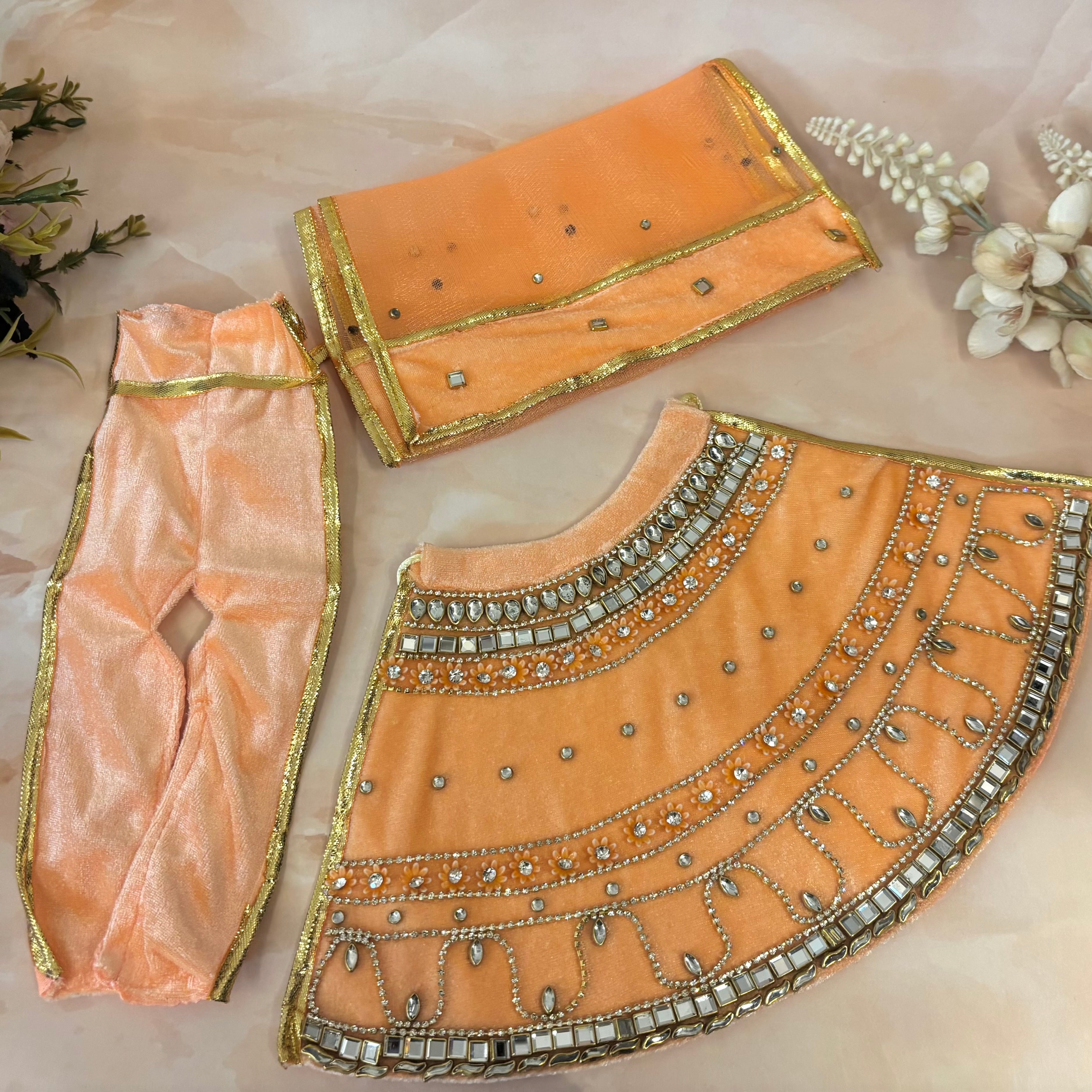 Handmade Peach Velvet Laddu Gopal Dress | Designer Kanha Ji Poshak for Janmashtami | Fancy Bal Gopal & Krishna Ji Dress