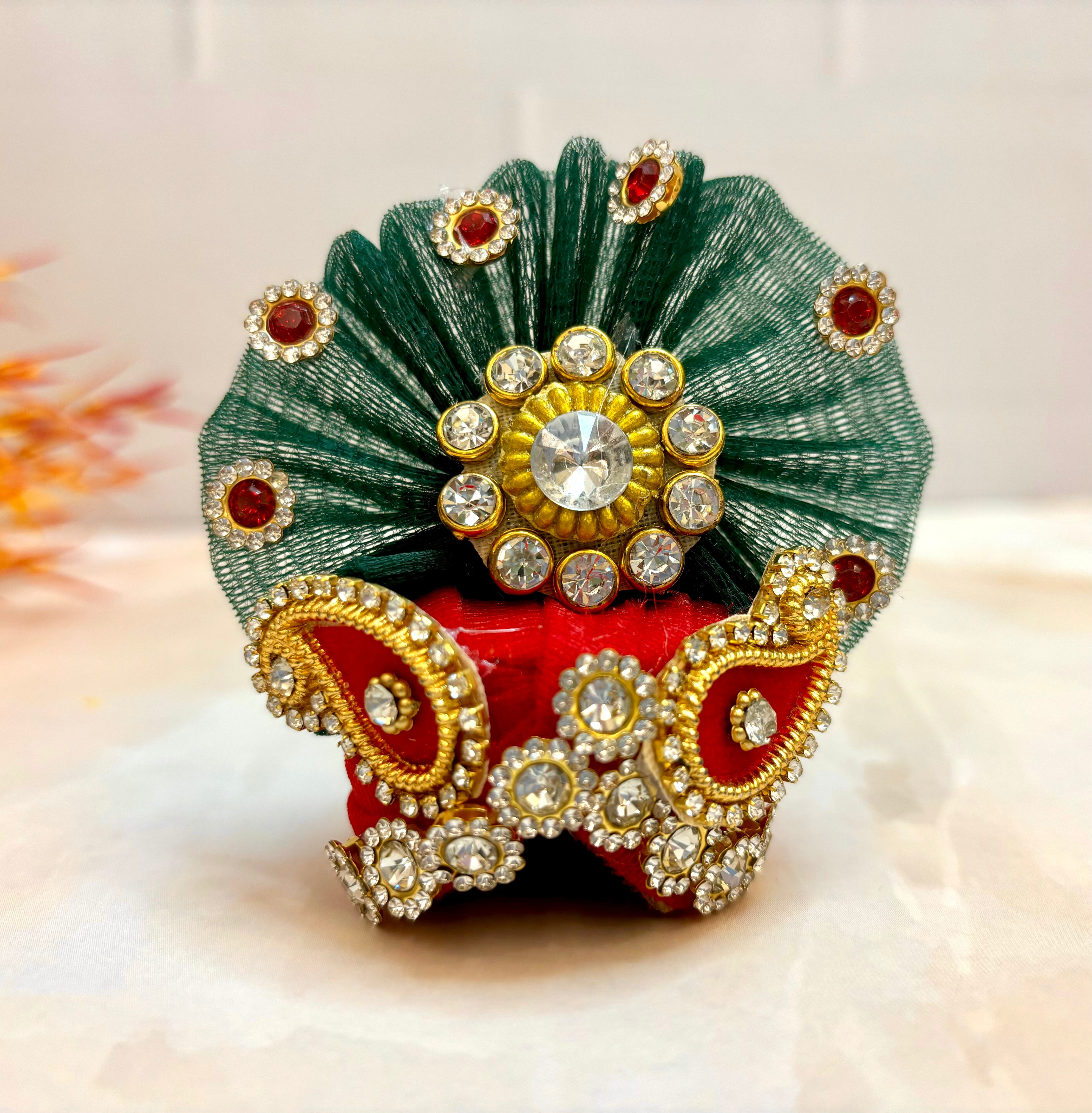 Handmade Red & Green Laddu Gopal Dress | Designer Kanha Ji Poshak for Janmashtami | Fancy Bal Gopal Dress & Krishna Ji Dress