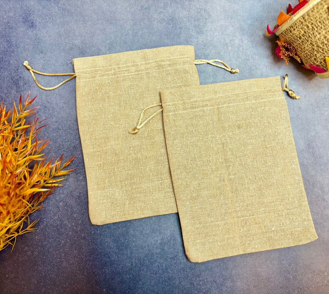 Handmade Eco-Friendly Jute Potli Bags (Pack of 10) - Perfect for Laddu Gopal Dress, Kanha Ji Poshak, Bal Gopal Dress, and Janmashtami Celebrations