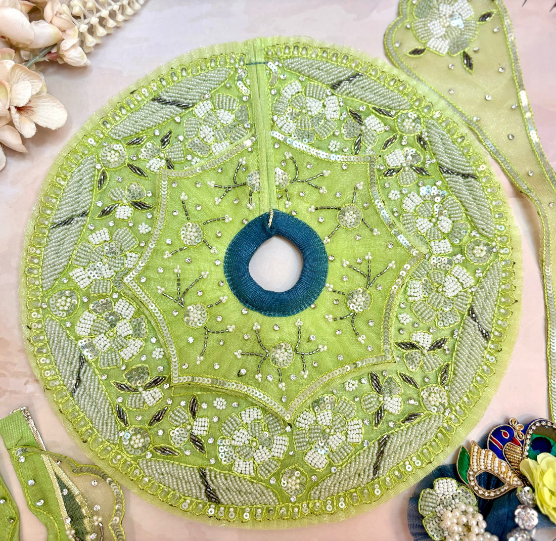 Handmade Luxe Pastel Green Laddu Gopal Dress - 4 Piece Designer Poshak Set for Janmashtami, Bal Gopal & Krishna Ji Celebrations