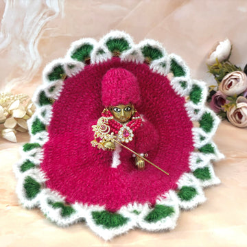 Handmade Ruby Vasant Woollen Laddu Gopal Dress - Designer Kanha Ji Poshak for Janmashtami, Fancy Bal Gopal Dress & Krishna Ji Dress
