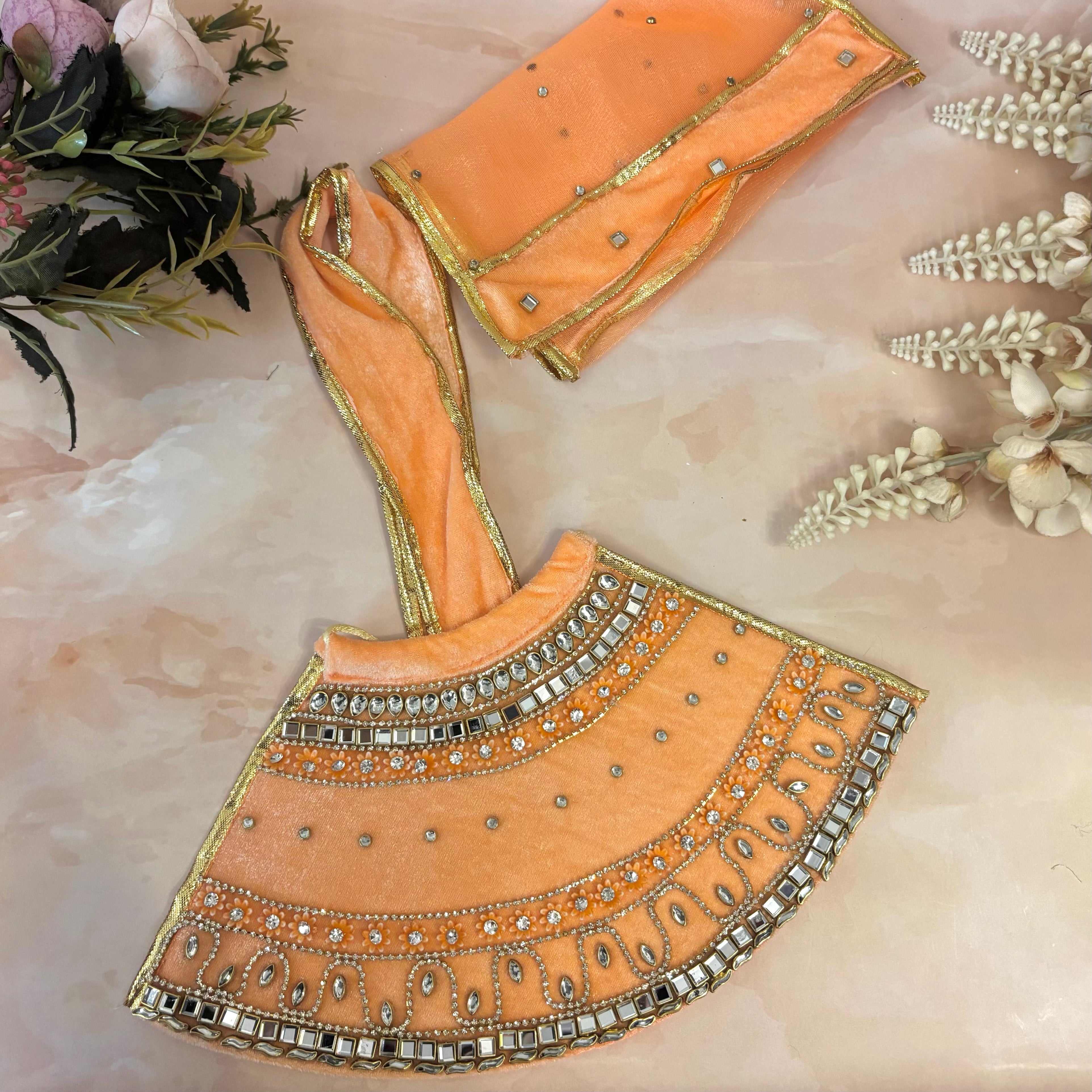 Handmade Peach Velvet Laddu Gopal Dress | Designer Kanha Ji Poshak for Janmashtami | Fancy Bal Gopal & Krishna Ji Dress
