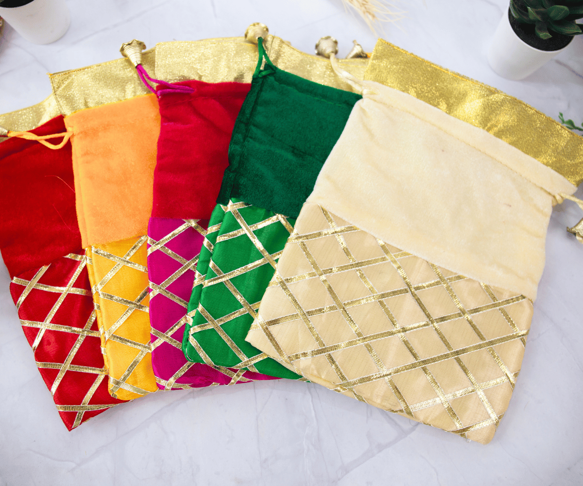 Pack of 10 Multi-Color Velvet Potli Bags - Perfect for Laddu Gopal Dress, Kanha Ji Poshak, Bal Gopal Dress & Janmashtami Celebrations