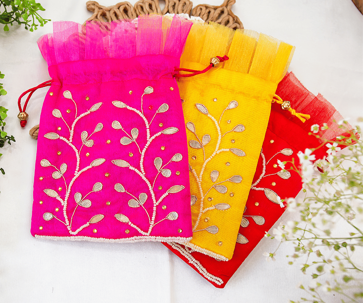 Handmade Yellow Premium Gotta Patti Potli - Designer Laddu Gopal Dress, Kanha Ji Poshak & Bal Gopal Dress for Janmashtami Festival