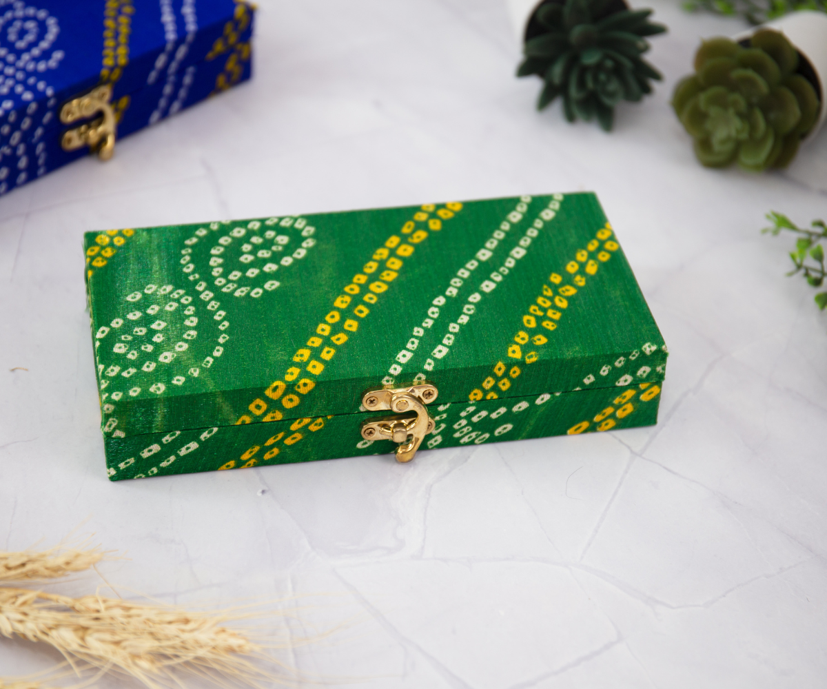 Handmade Green Bandhej Cash Box - Perfect for Laddu Gopal Dress, Kanha Ji Poshak, Bal Gopal Dress & Janmashtami Celebrations