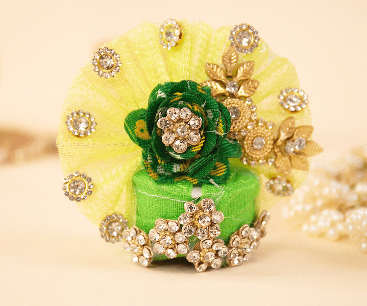 Handmade Green Motif Laddu Gopal Dress with Pearls | Designer Kanha Ji Poshak for Janmashtami | Fancy Bal Gopal & Krishna Ji Dress