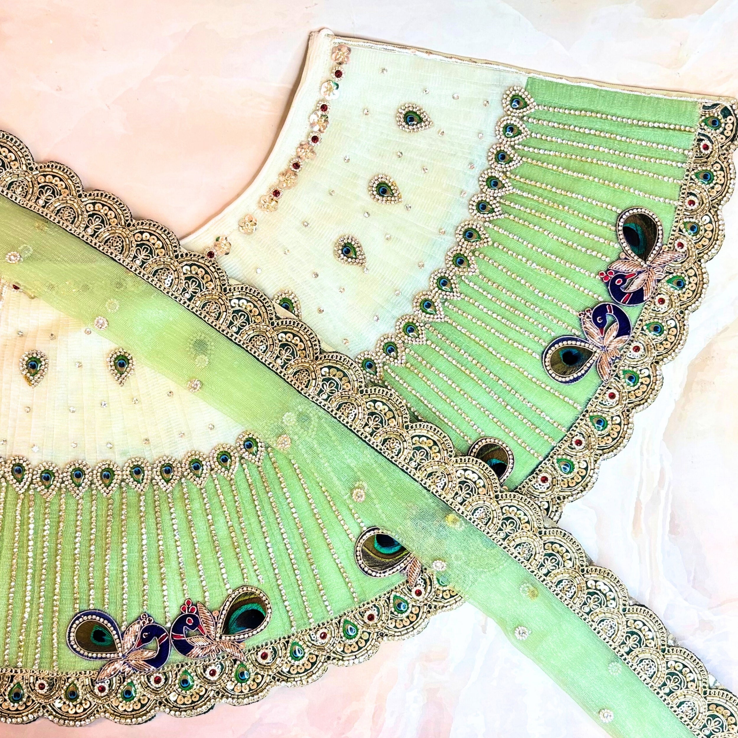 Handmade Luxe Mayurangi Durga Maa Dress - Designer Laddu Gopal Dress, Kanha Ji Poshak, Bal Gopal & Krishna Ji Dress for Janmashtami Festival