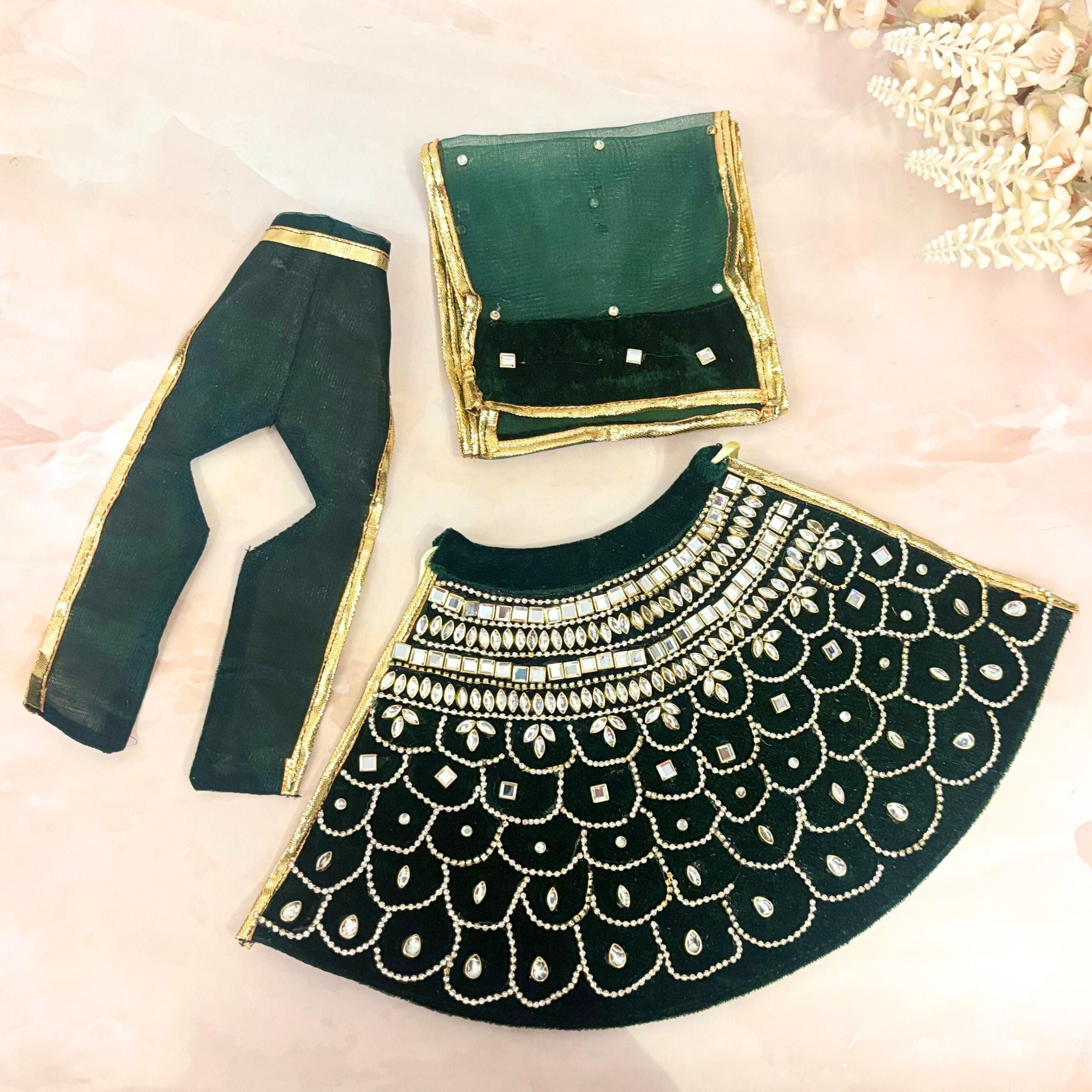 Handmade Rajvastra Radha Krishna Kundan Dress - Designer Laddu Gopal Dress, Kanha Ji Poshak, Bal Gopal Dress for Janmashtami Festival