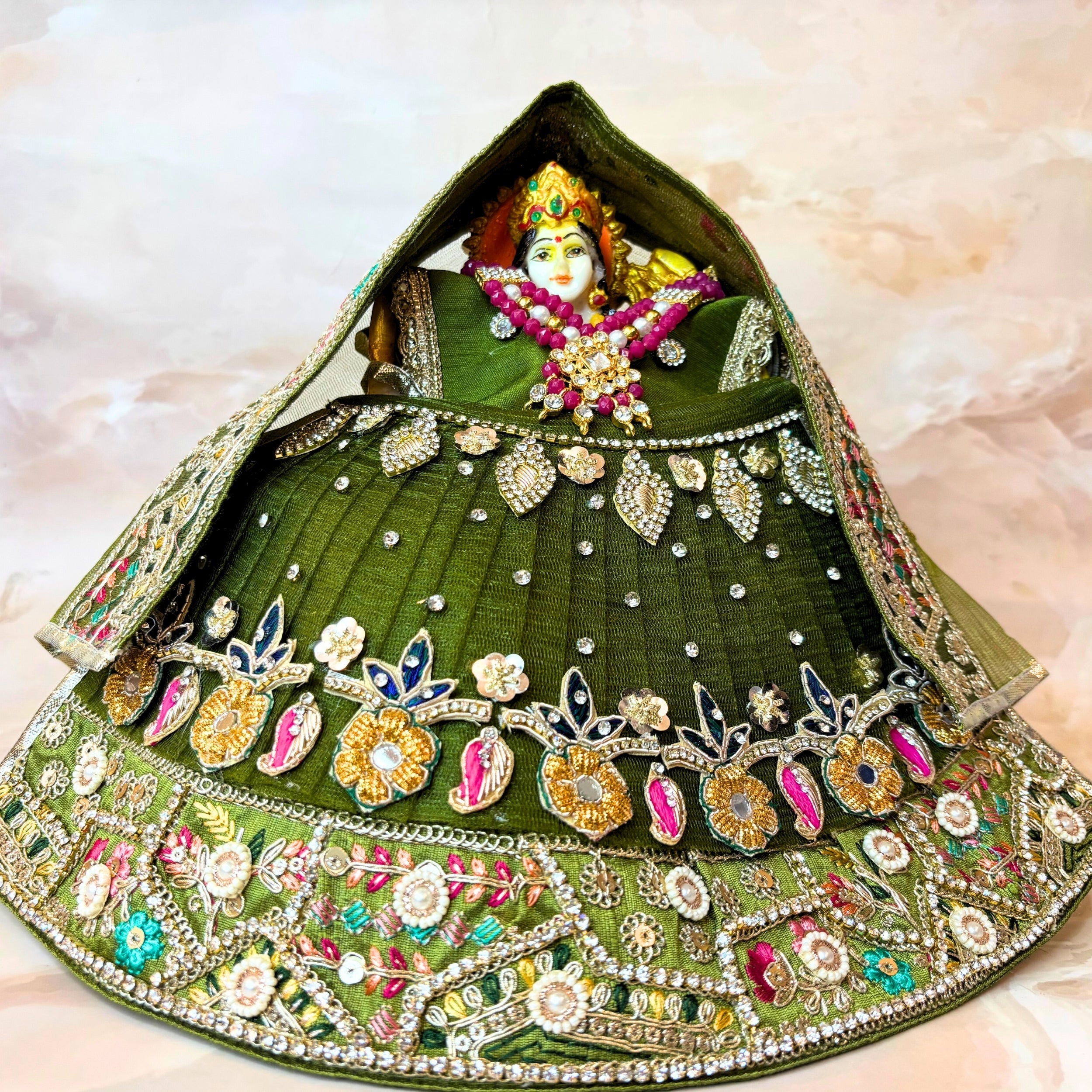 Luxe Handmade Padmavati Durga Maa Dress - Designer Laddu Gopal Poshak, Fancy Kanha Ji Dress for Janmashtami, Bal Gopal & Krishna Ji Celebrations