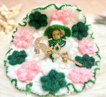 Handmade Green & Pink Flower Laddu Gopal Dress | Designer Kanha Ji Poshak for Janmashtami | Fancy Bal Gopal & Krishna Ji Dress