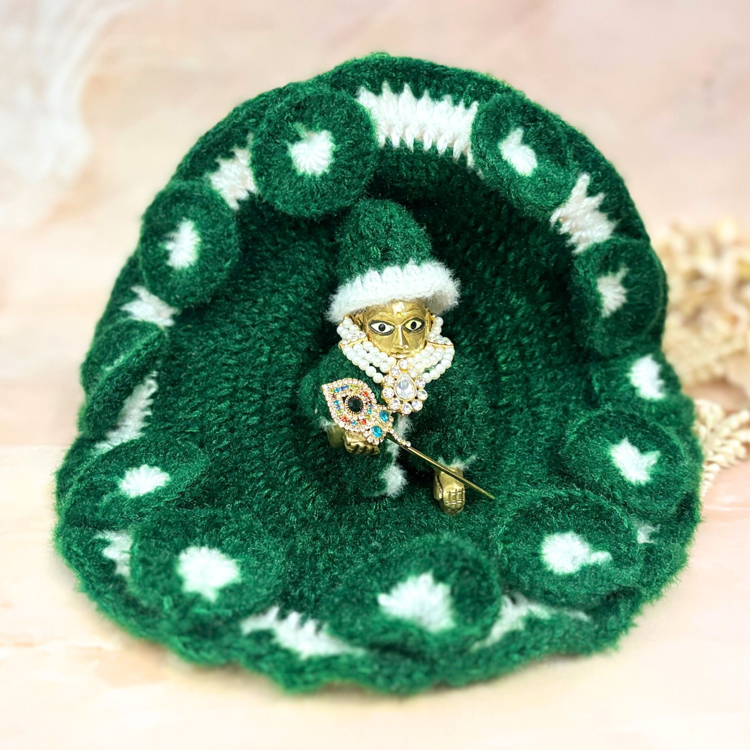 Handmade Harit Woollen Laddu Gopal Dress - Designer Kanha Ji Poshak for Janmashtami, Fancy Bal Gopal Dress, Krishna Ji Dress