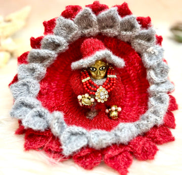 Handmade Grey & Maroon Woollen Laddu Gopal Dress - Designer Kanha Ji Poshak for Janmashtami, Fancy Bal Gopal Dress, Krishna Ji Outfit